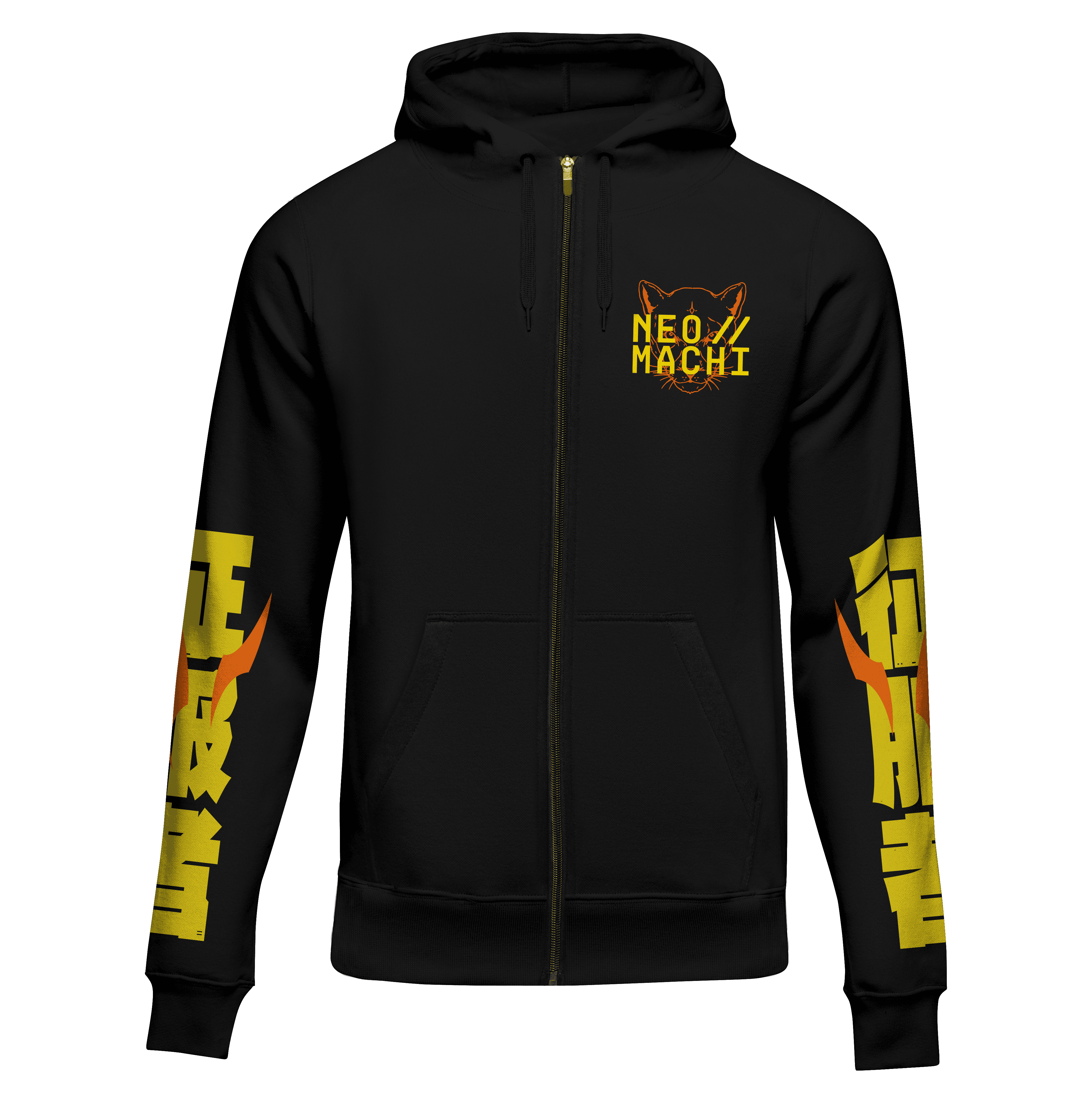 NEOMACHI YASEI ZIP HOODIE Cyberpunk Black Front