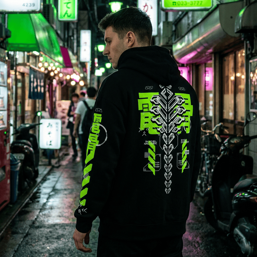 KISEKI cybernetic spine kanji hoodie, view 2