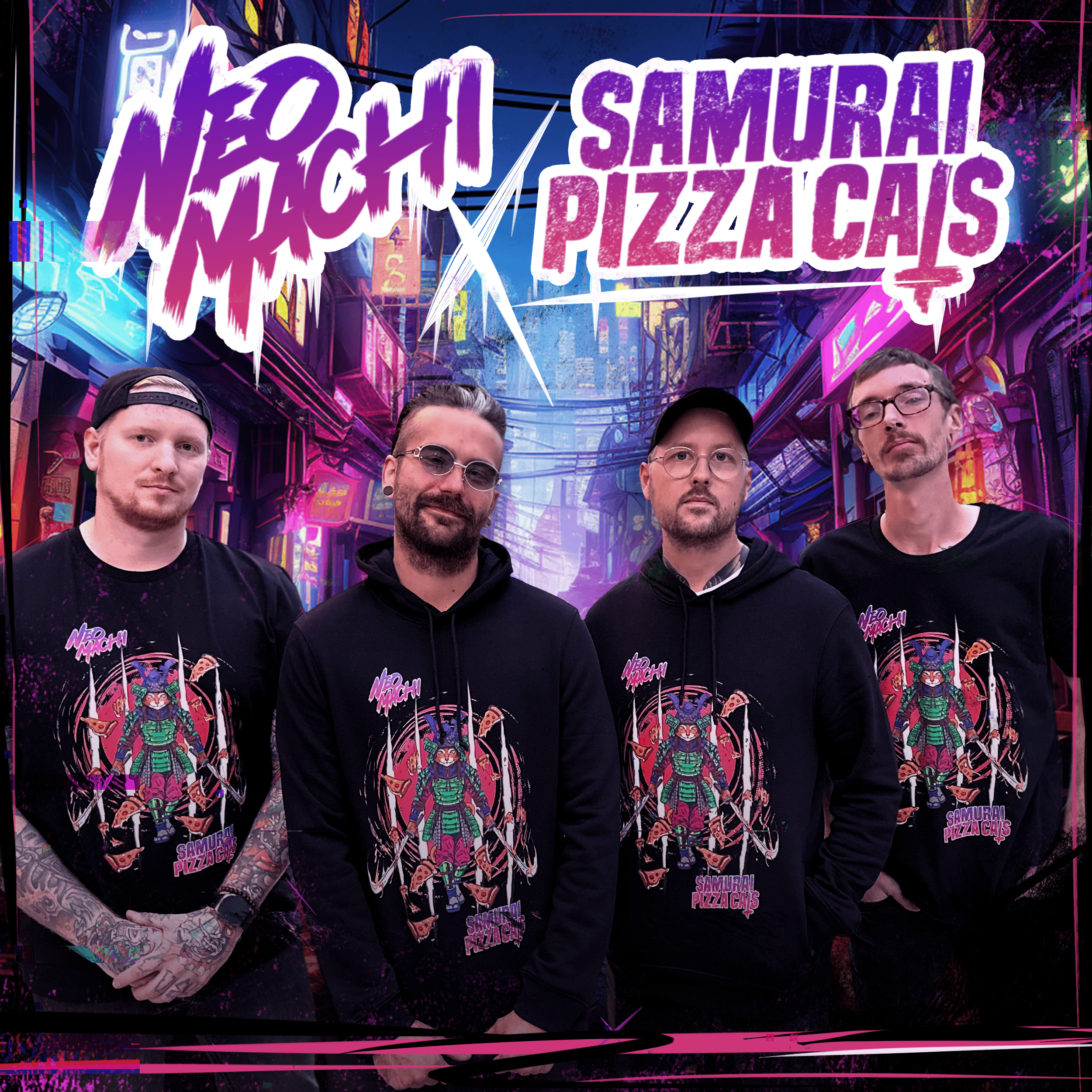 NEOMACHI Cyberpunk T-shirt Samurai Pizza Cats Band Pic