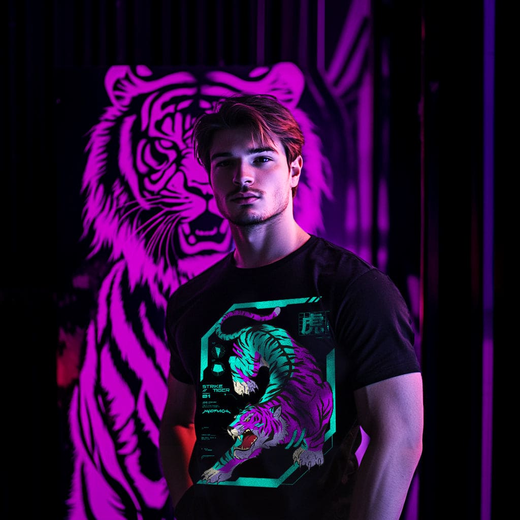 TORA: T-SHIRT - Black - Model Front - cyberpunk t-shirt - Neomachi