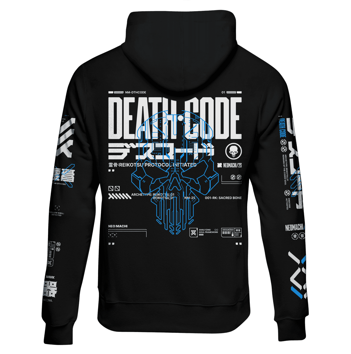 DESUKODO digital skull cyberpunk hoodie by NEOMACHI