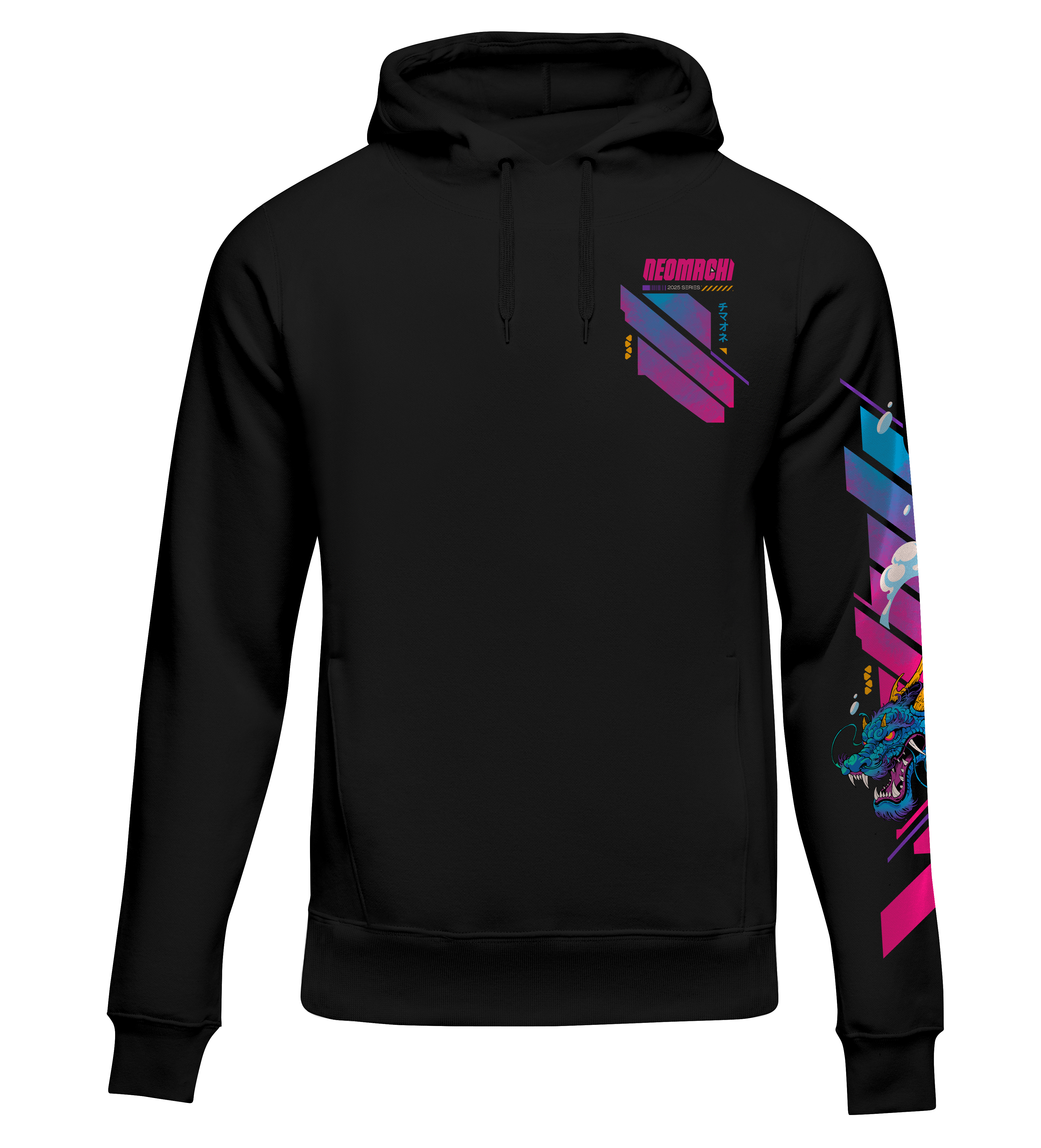 Black cyberpunk hoodie with dragon design - Ryuu Japanese streetwearRYUU HOODIE Cyberpunk Black