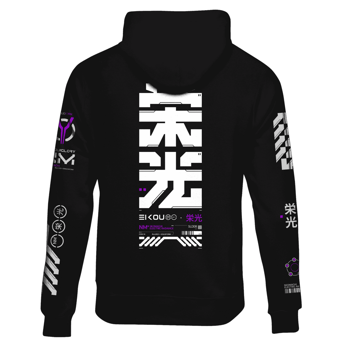 EIKOU glory kanji cyberpunk hoodie by NEOMACHI