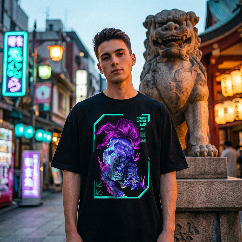 FOO DOG: T - SHIRT - NEOMACHI - Cyberpunk - Techwear - Gaming