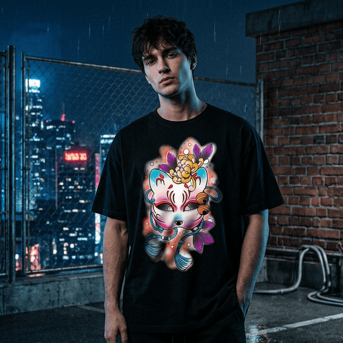 KITSUNE: T - SHIRT - NEOMACHI - Cyberpunk - Techwear - Gaming