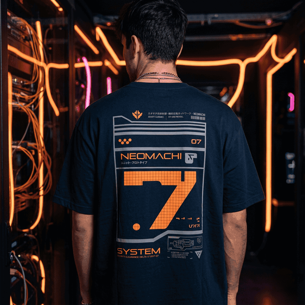 SYSTEM 7 retro-futuristic interface t-shirt, view 2
