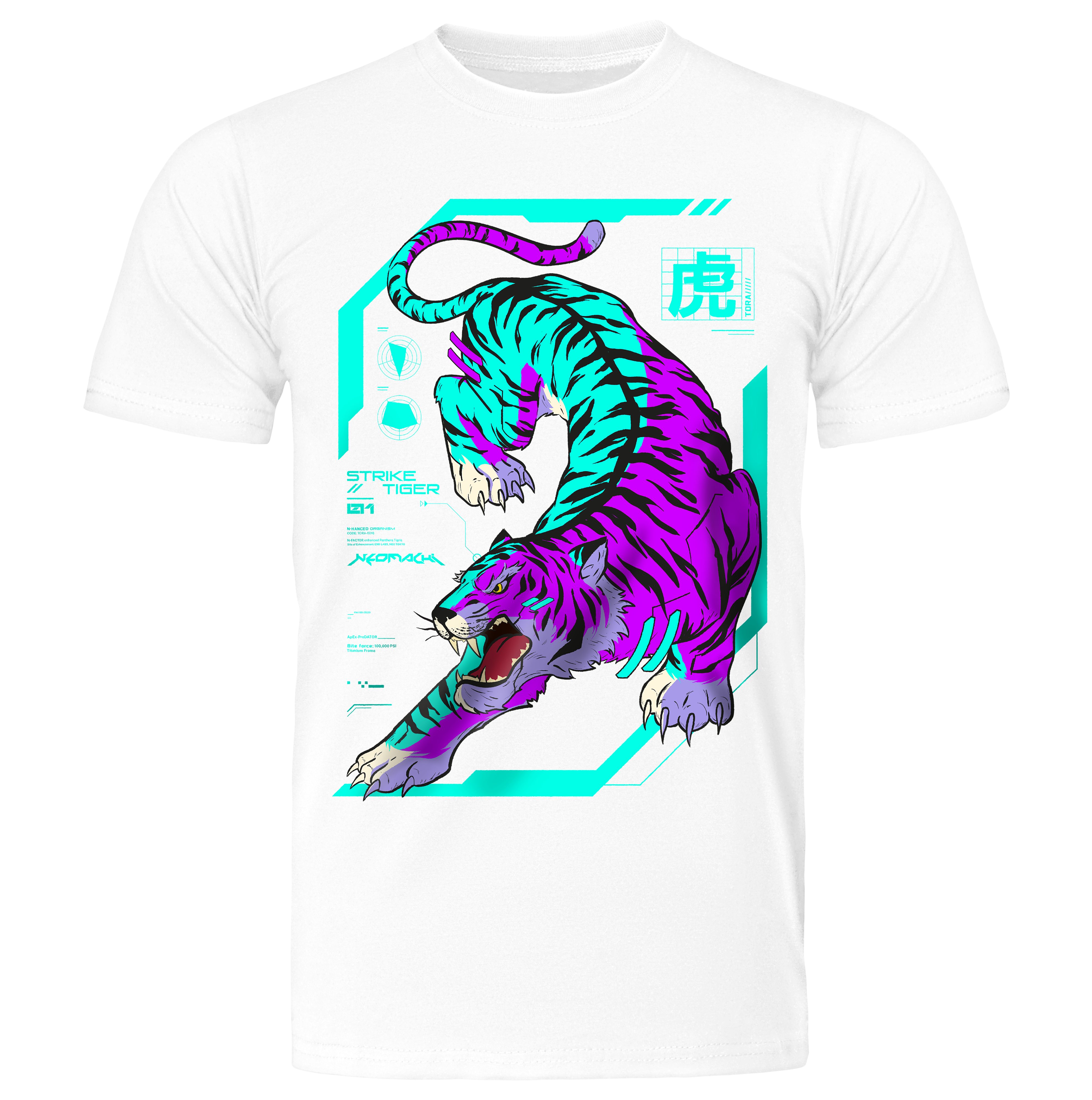 TORA: T-SHIRT - White - Front - cyberpunk t-shirt - Neomachi