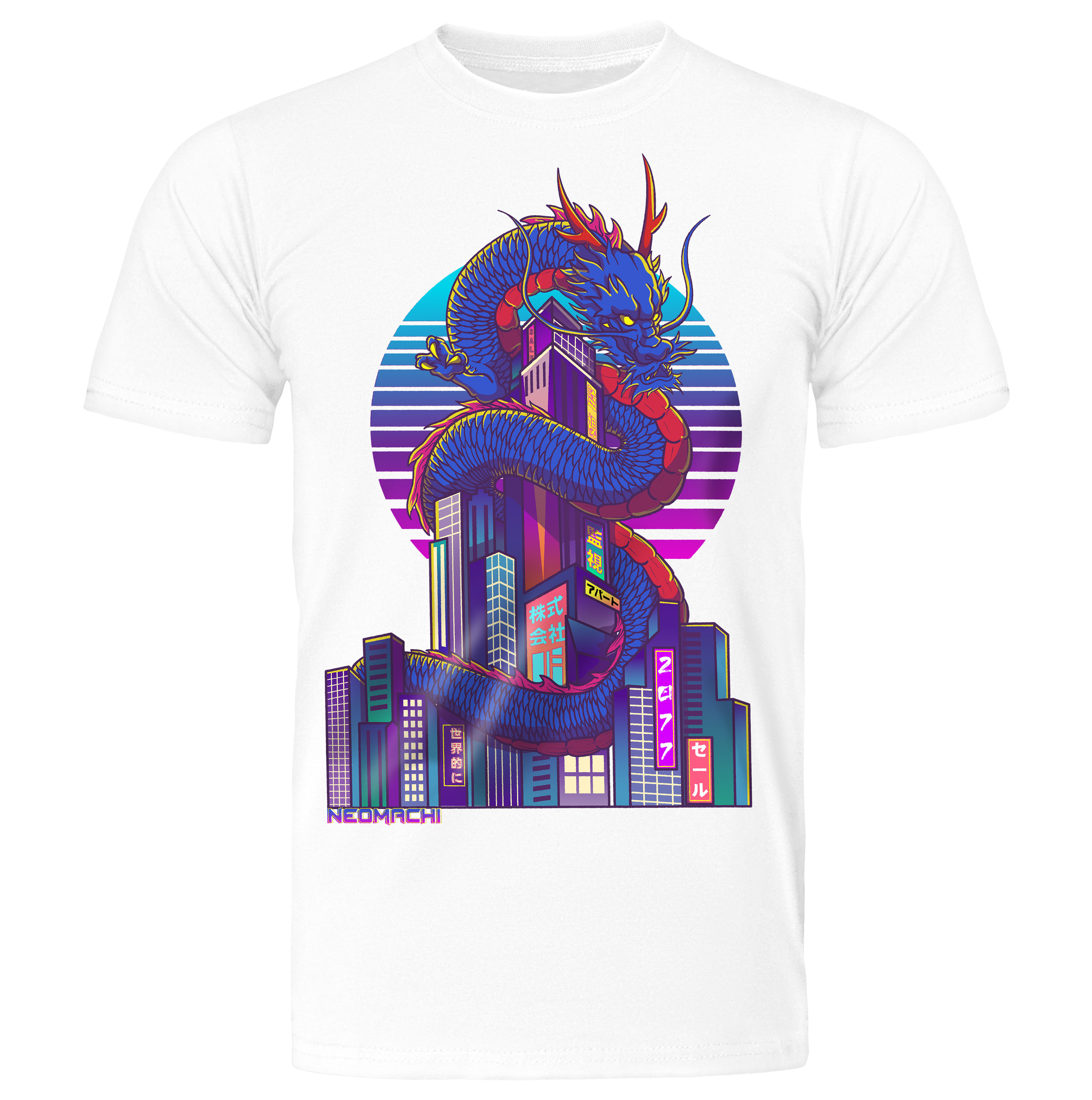 Doragontoshi t-shirt - White - Front - cyberpunk t-shirt - Neomachi