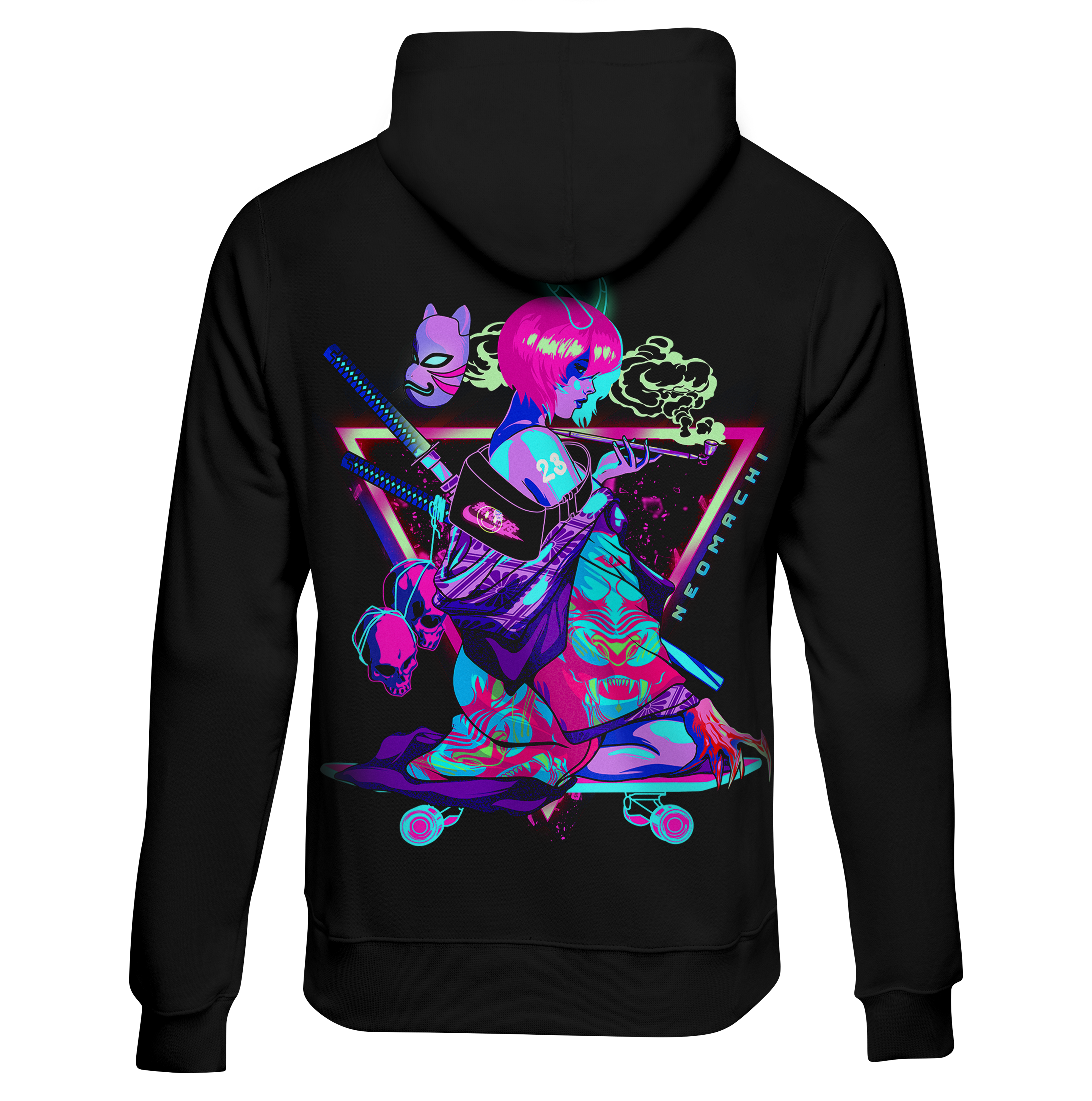 SUKĒTĀ: HOODIE - Black - Model Back - cyberpunk Hoodie - Neomachi