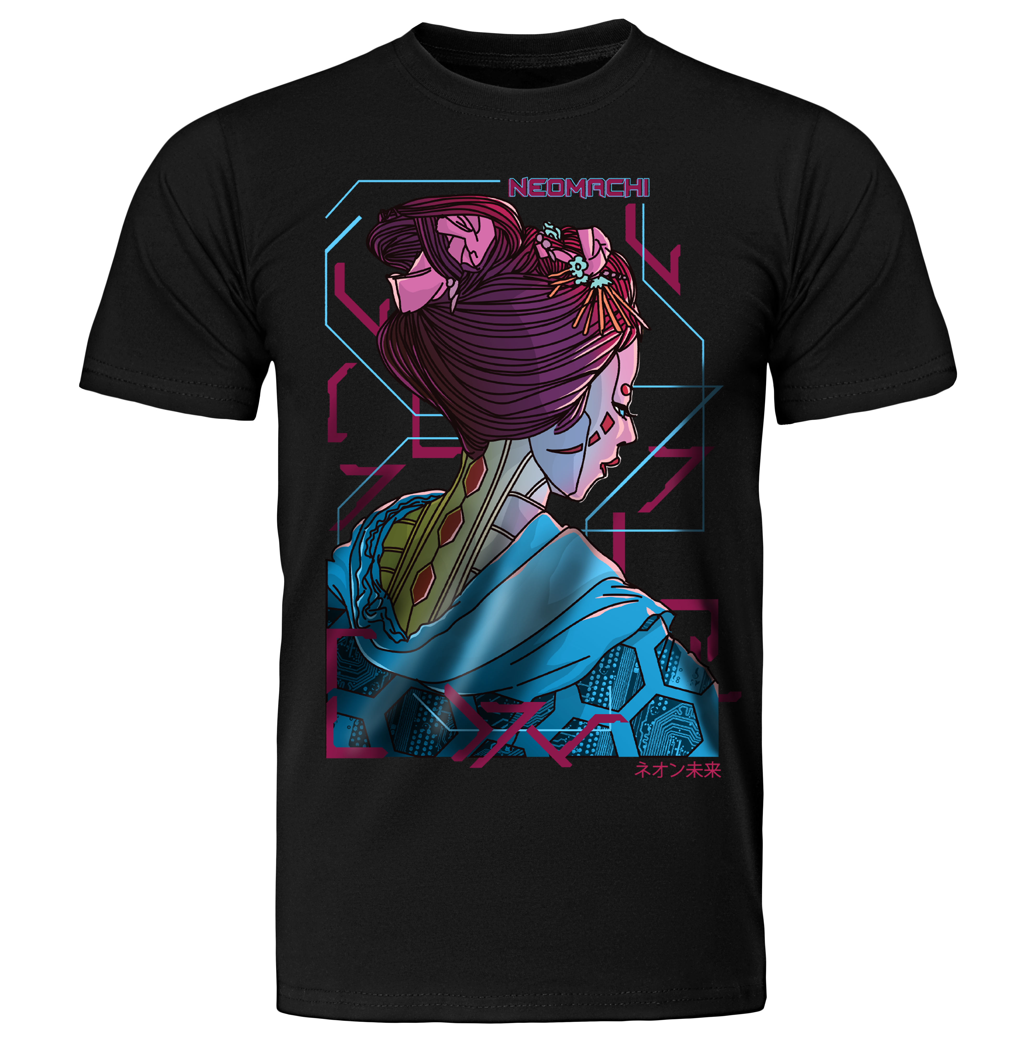 ROBO-MAIKO: T-SHIRT - Black - Front - cyberpunk t-shirt - Neomachi