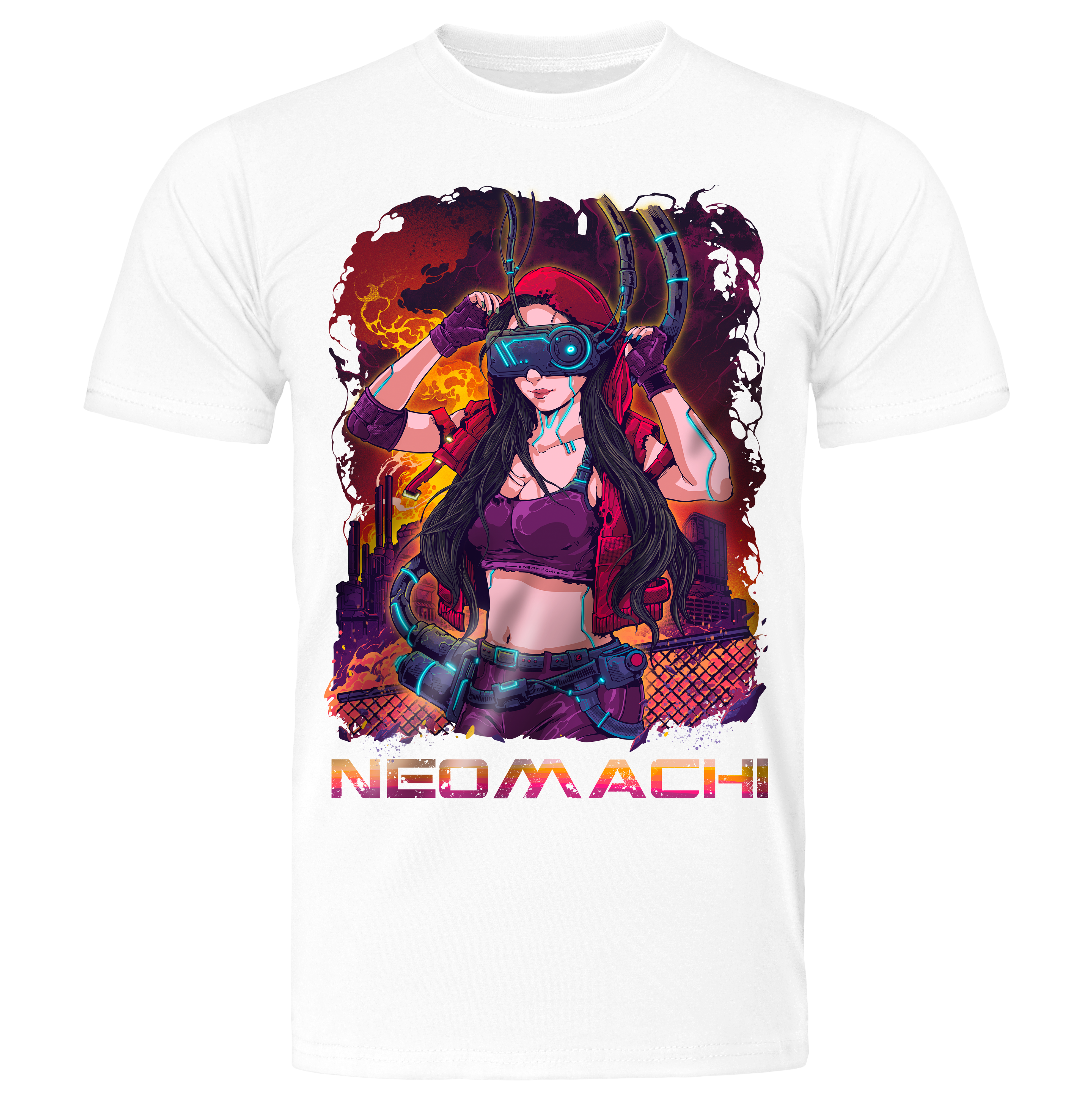 Nonfikushon: T-shirt - White - Front - cyberpunk t-shirt - Neomachi