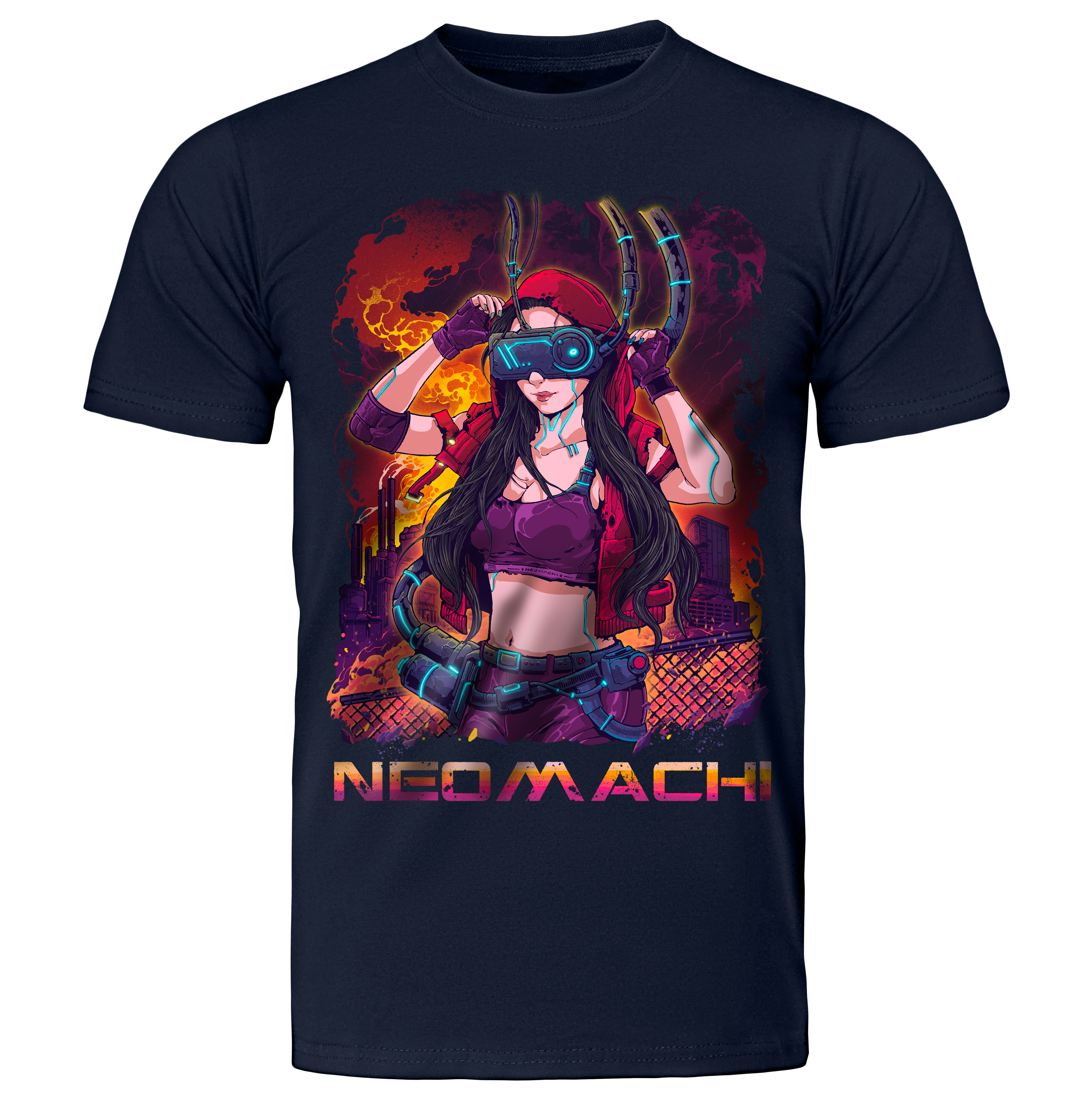 Nonfikushon: T-shirt - Navy - Front - cyberpunk t-shirt - Neomachi