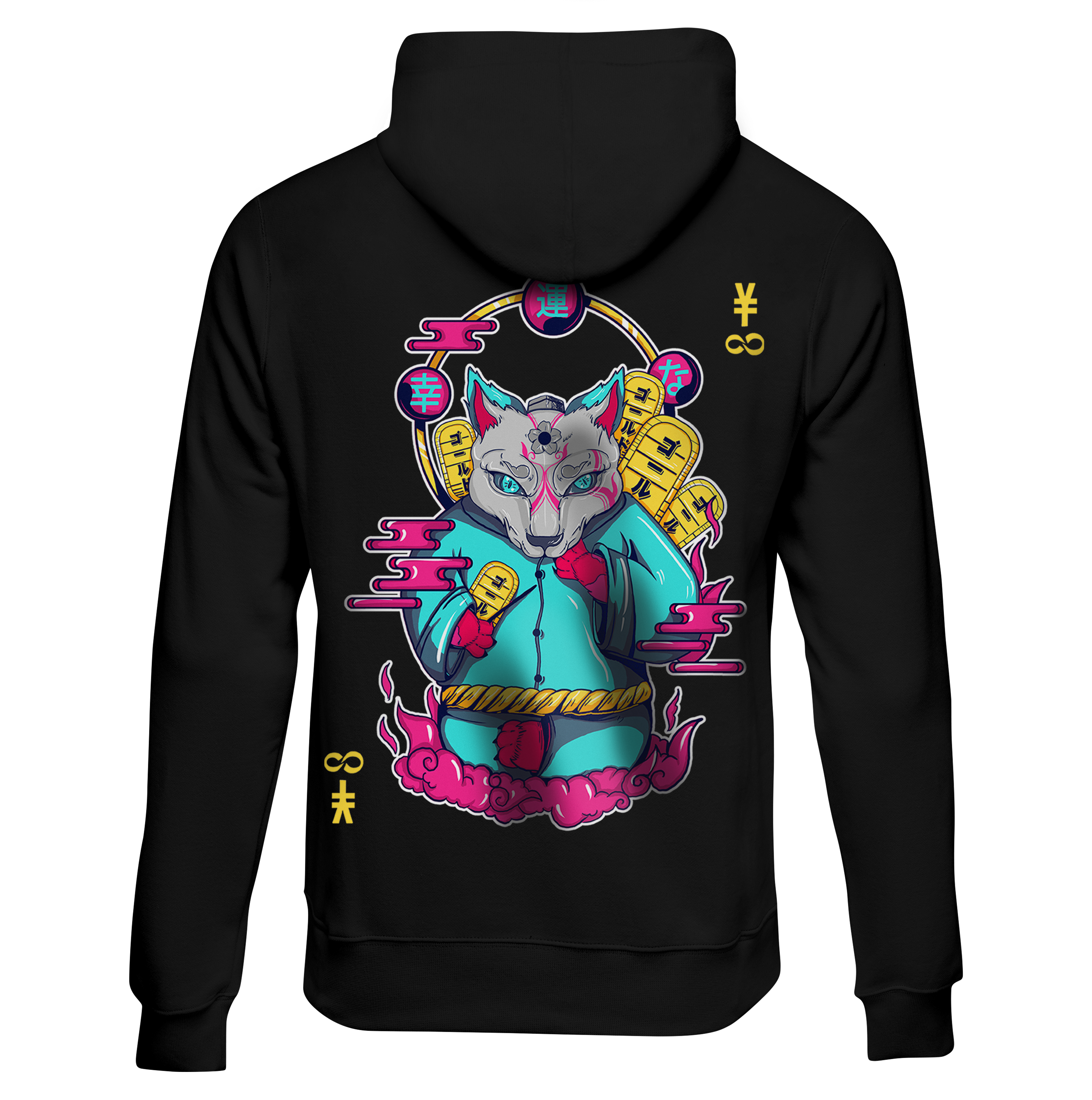 Neko: Hoodie - Black - Back - cyberpunk HOODIE - Neomachi