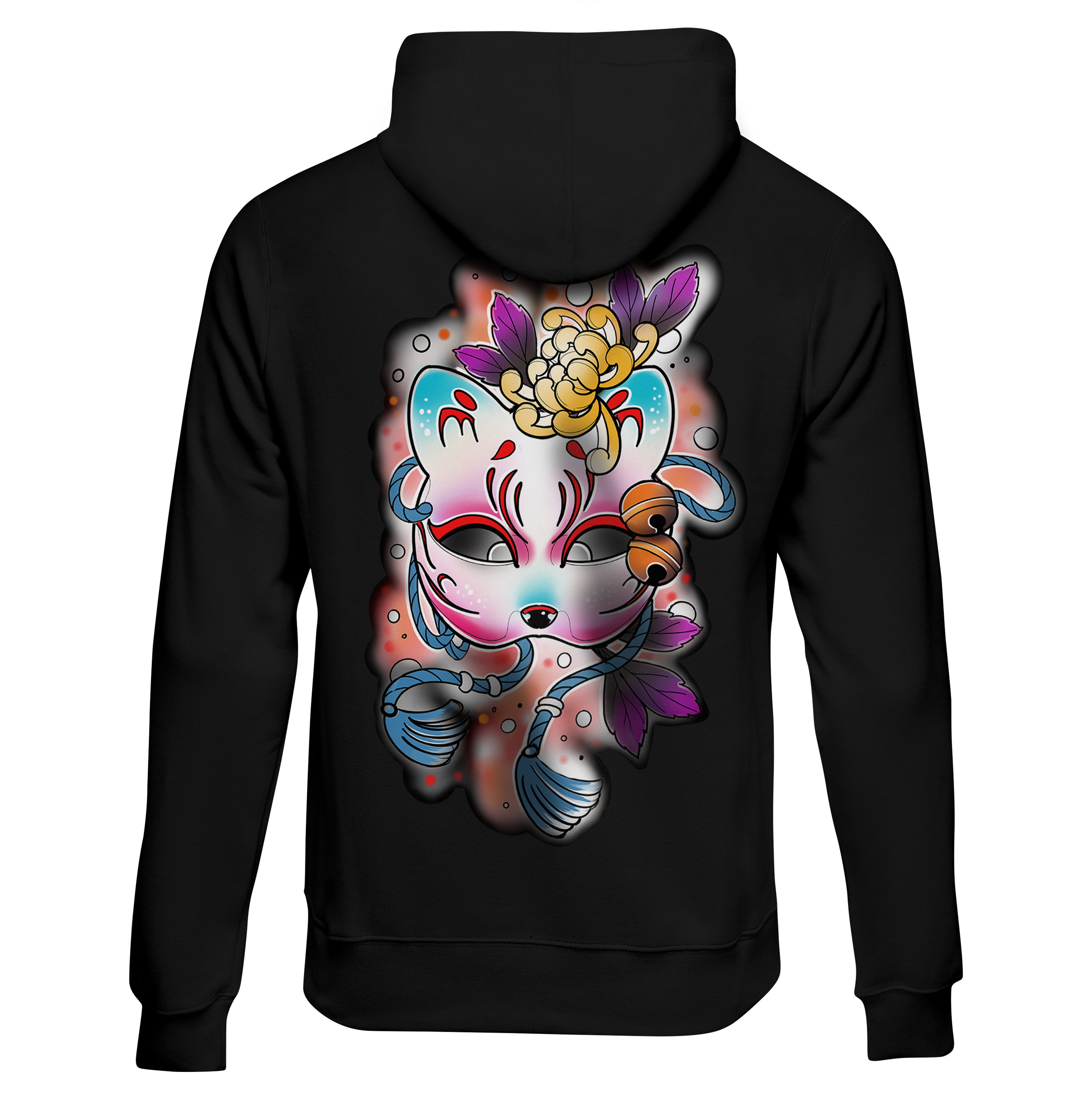 KITSUNE: HOODIE - Black - Back - cyberpunk HOODIE - Neomachi