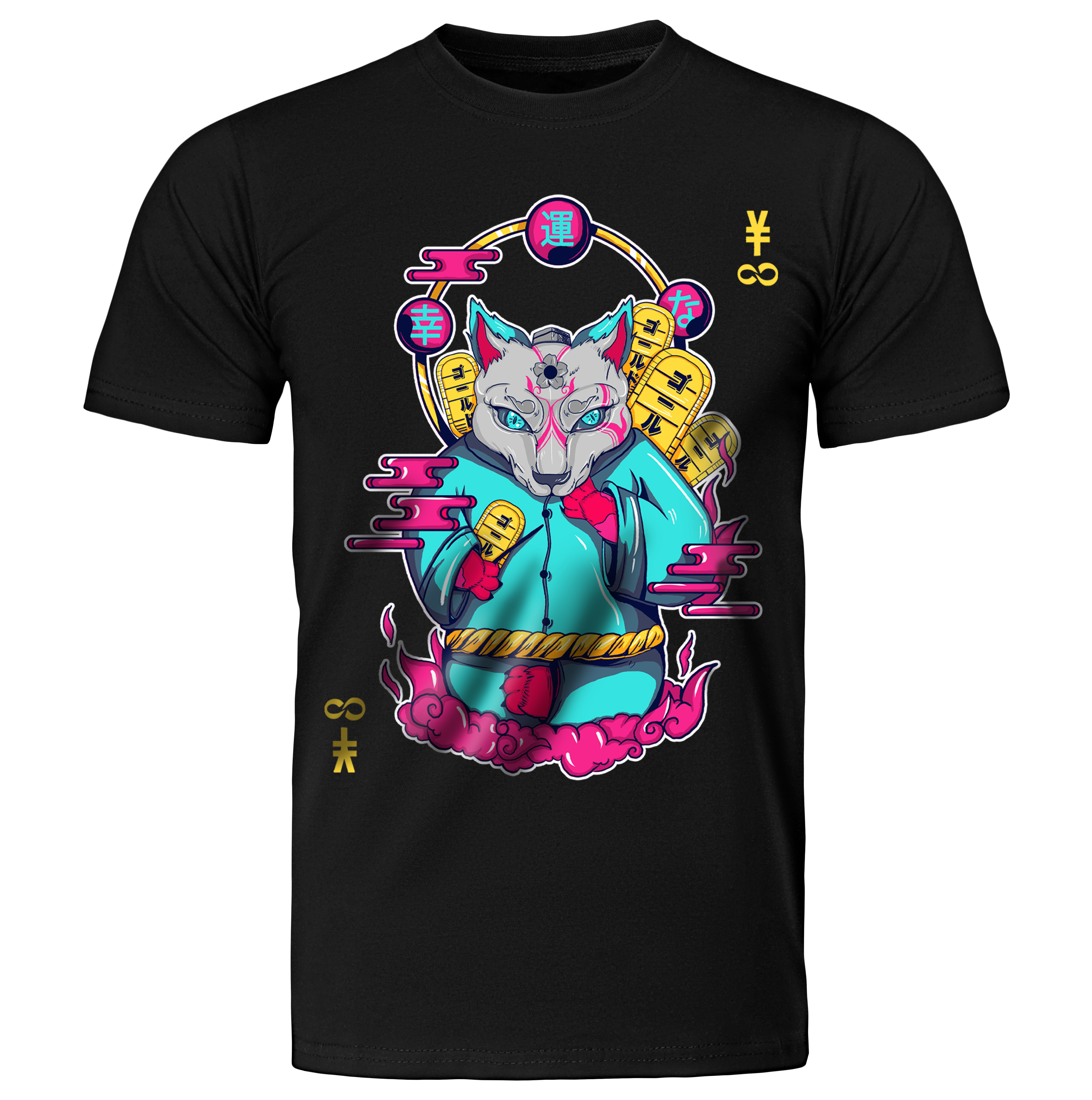 Maneki-neko: T-shirt - Black - Front - cyberpunk t-shirt - Neomachi