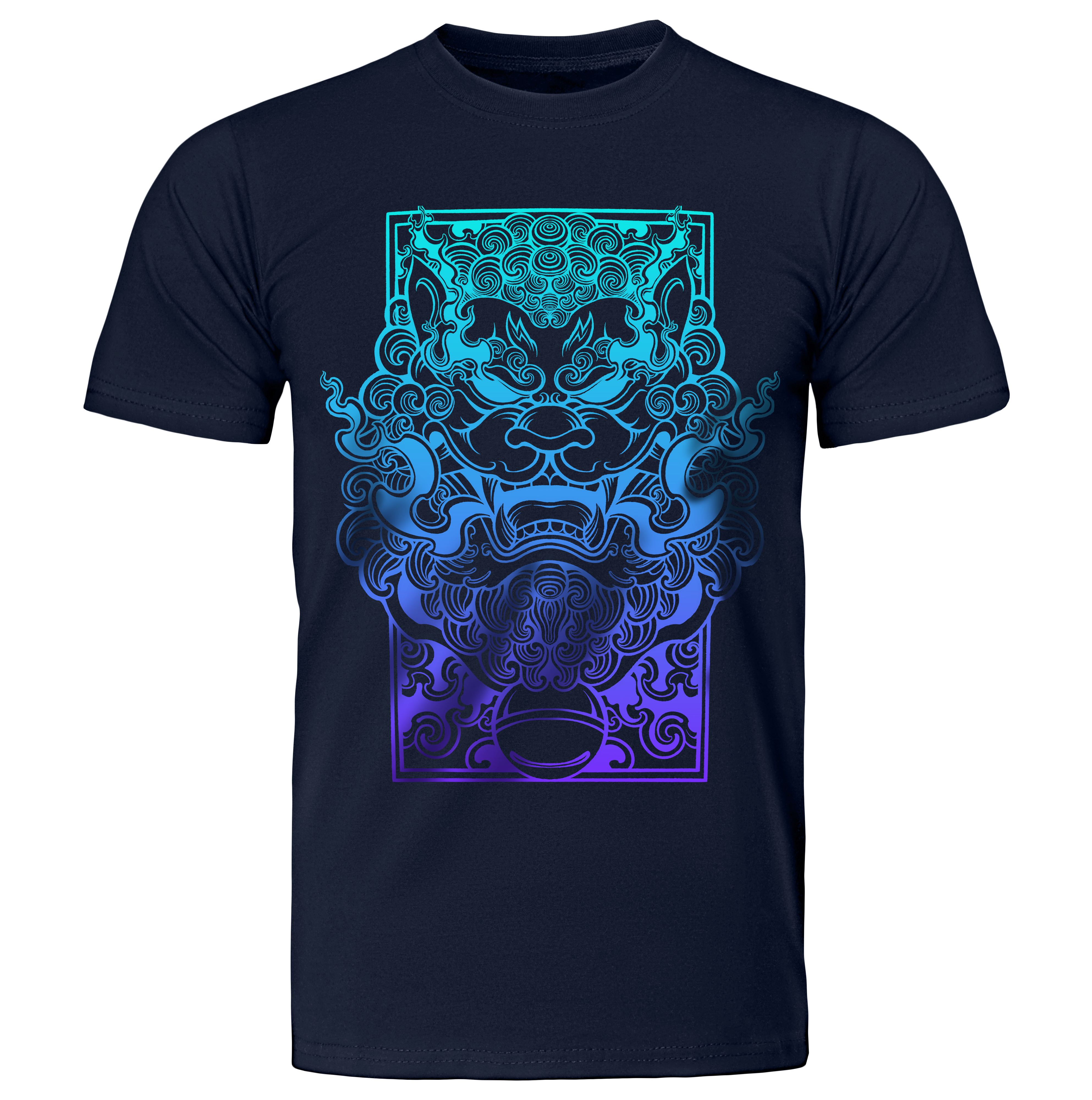 Komainu: T-shirt - Navy - Front - cyberpunk t-shirt - Neomachi