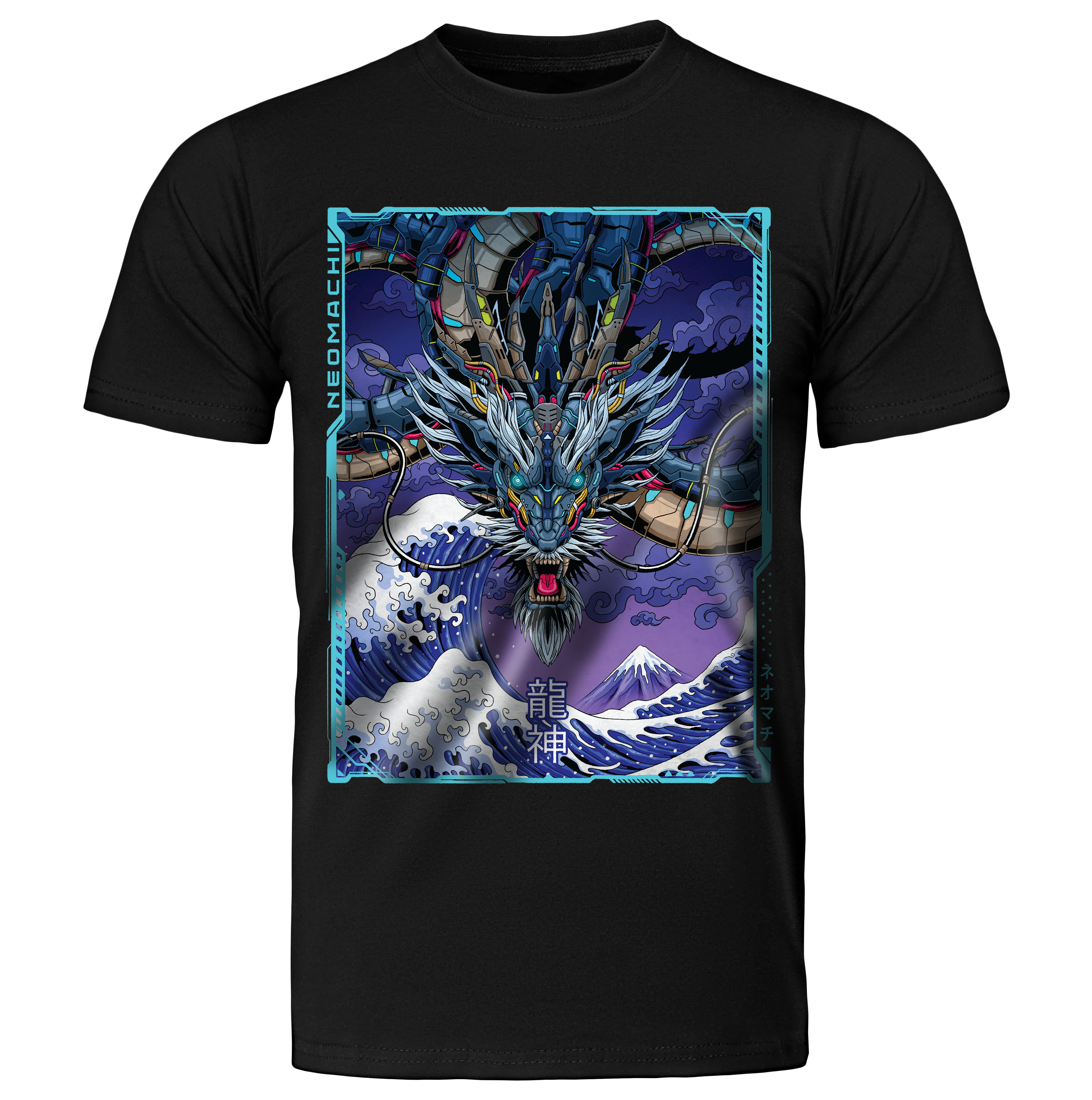 Mekaryū: T-shirt - Black - Front - cyberpunk t-shirt - Neomachi