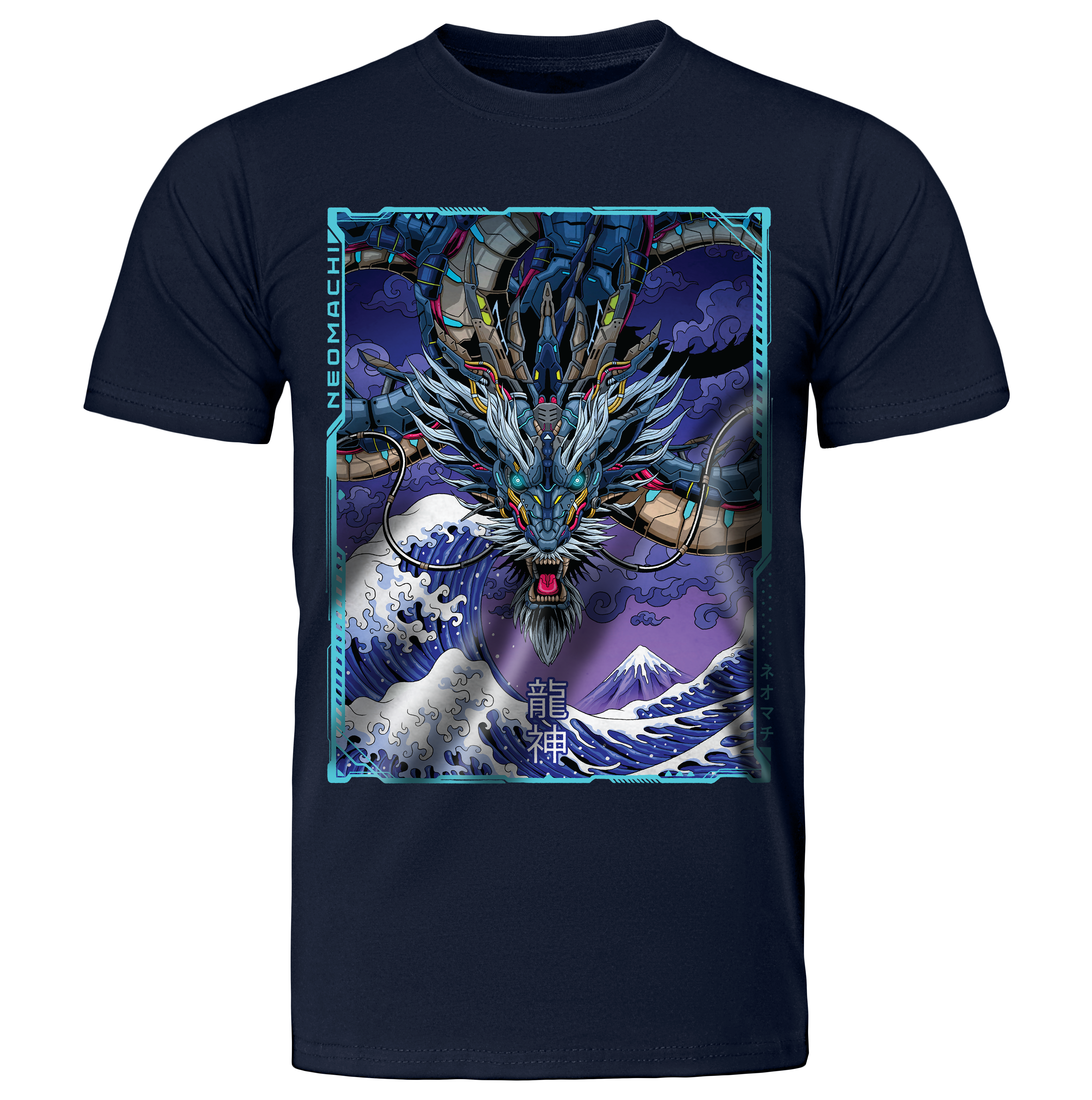 Mekaryū: T-shirt - Navy - Front - cyberpunk t-shirt - Neomachi