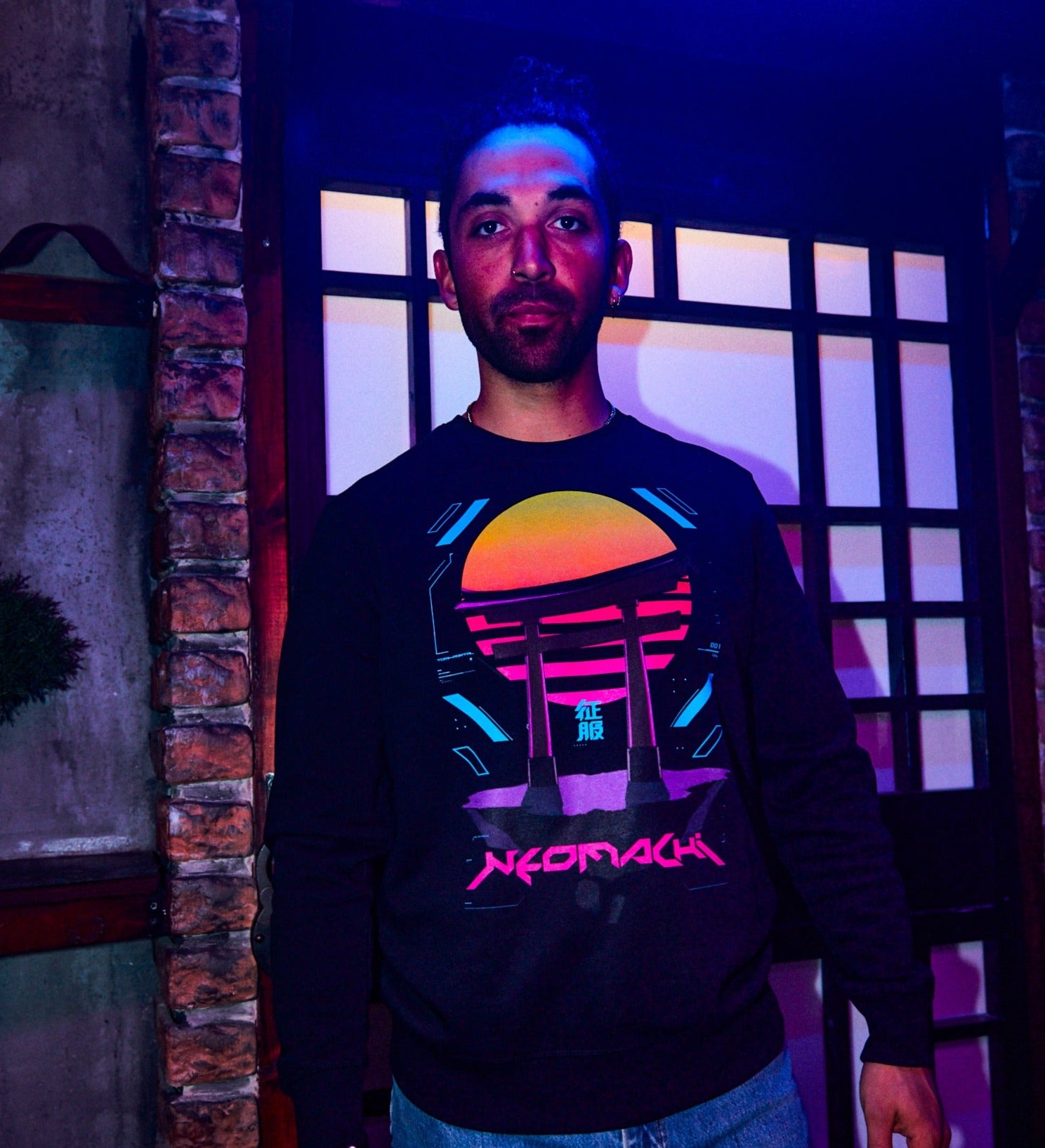 TORII: SWEATER - Black - Model Front - cyberpunk sweaters - Neomachi