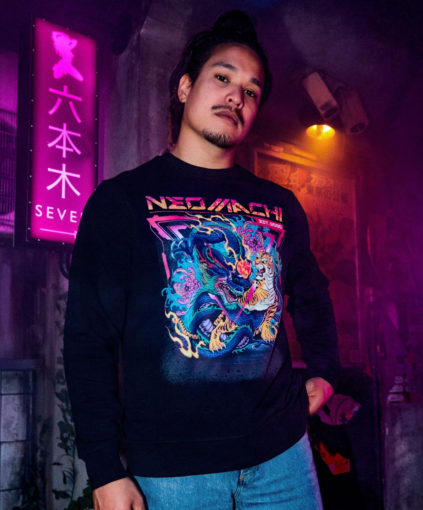SENTŌ: SWEATER - Black - Model Front  - cyberpunk sweaters - Neomachi