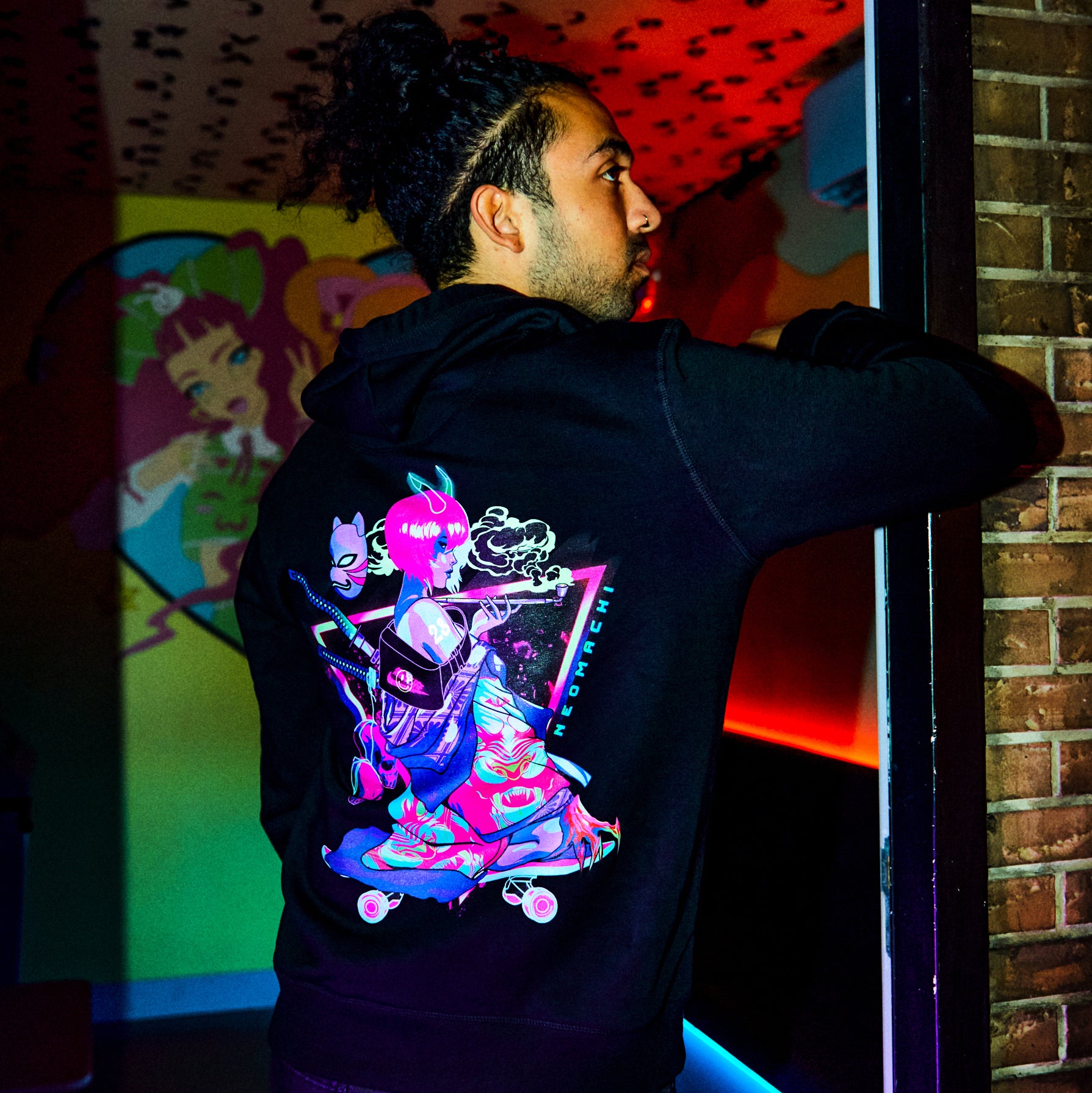 SUKĒTĀ: HOODIE - Black - Model Back - cyberpunk Hoodie - Neomachi
