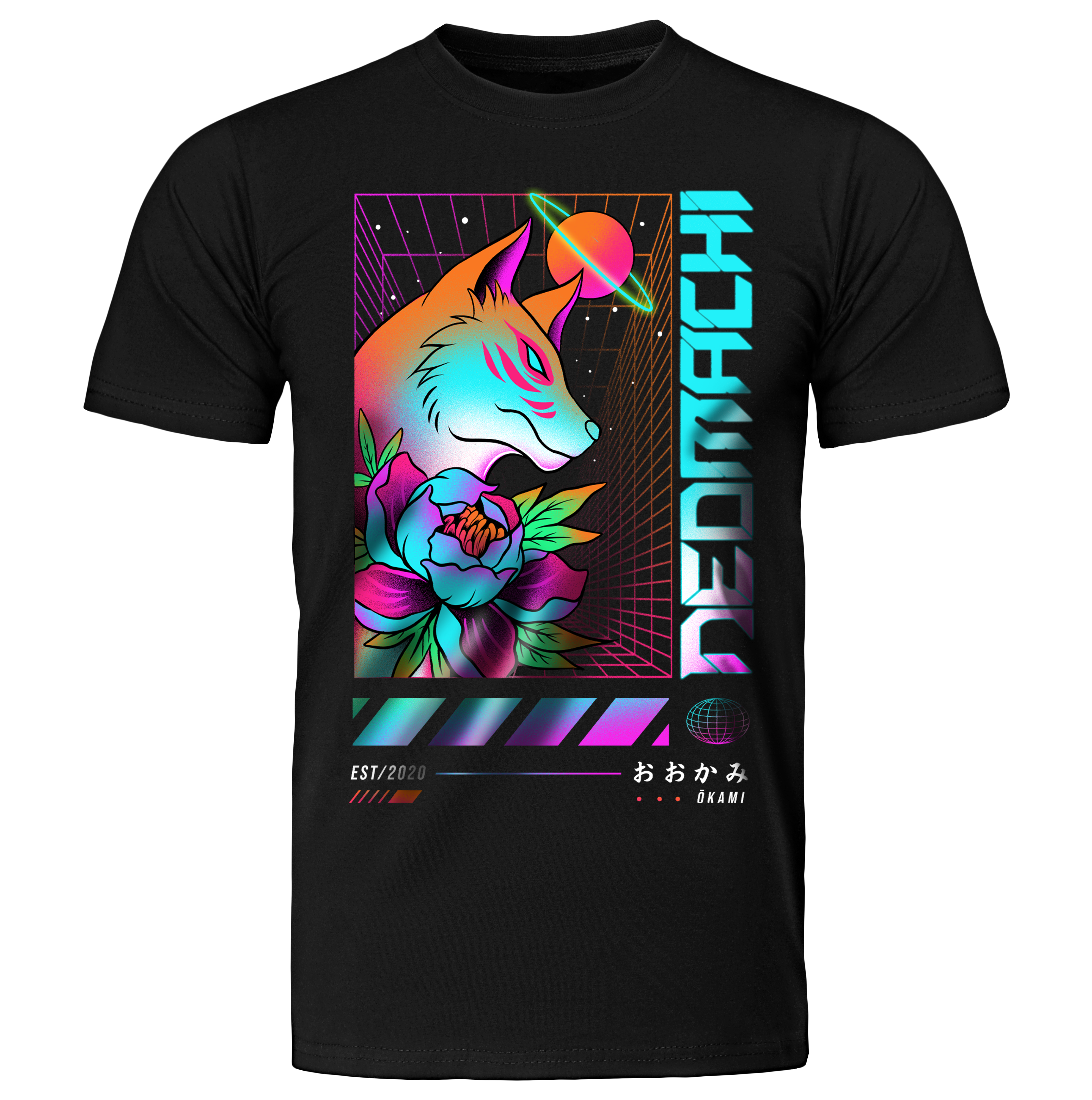 Ōkami: T-shirt - Black - Front - cyberpunk sweaters - Neomachi
