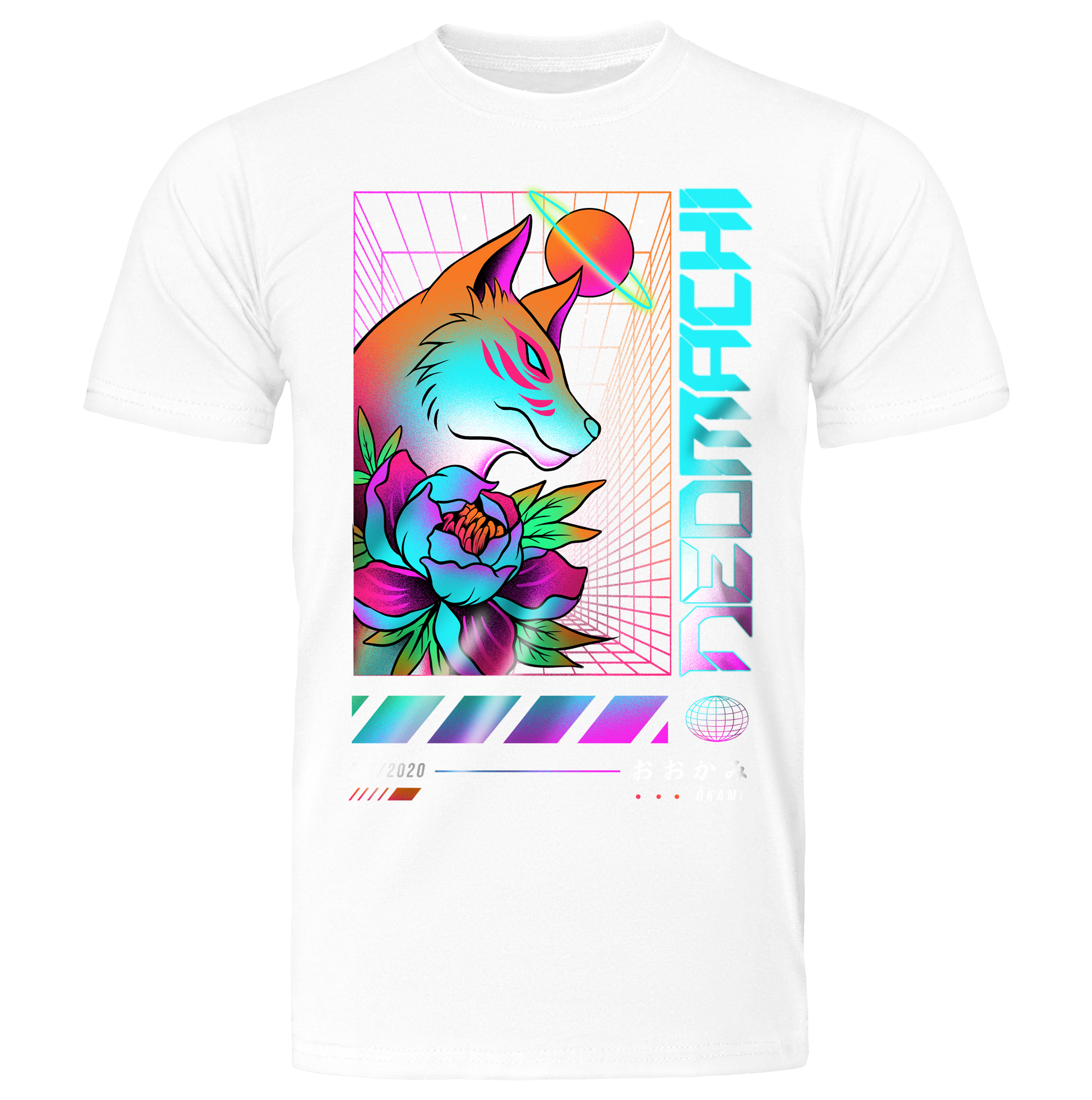 Ōkami: T-shirt - White - Front - cyberpunk sweaters - Neomachi