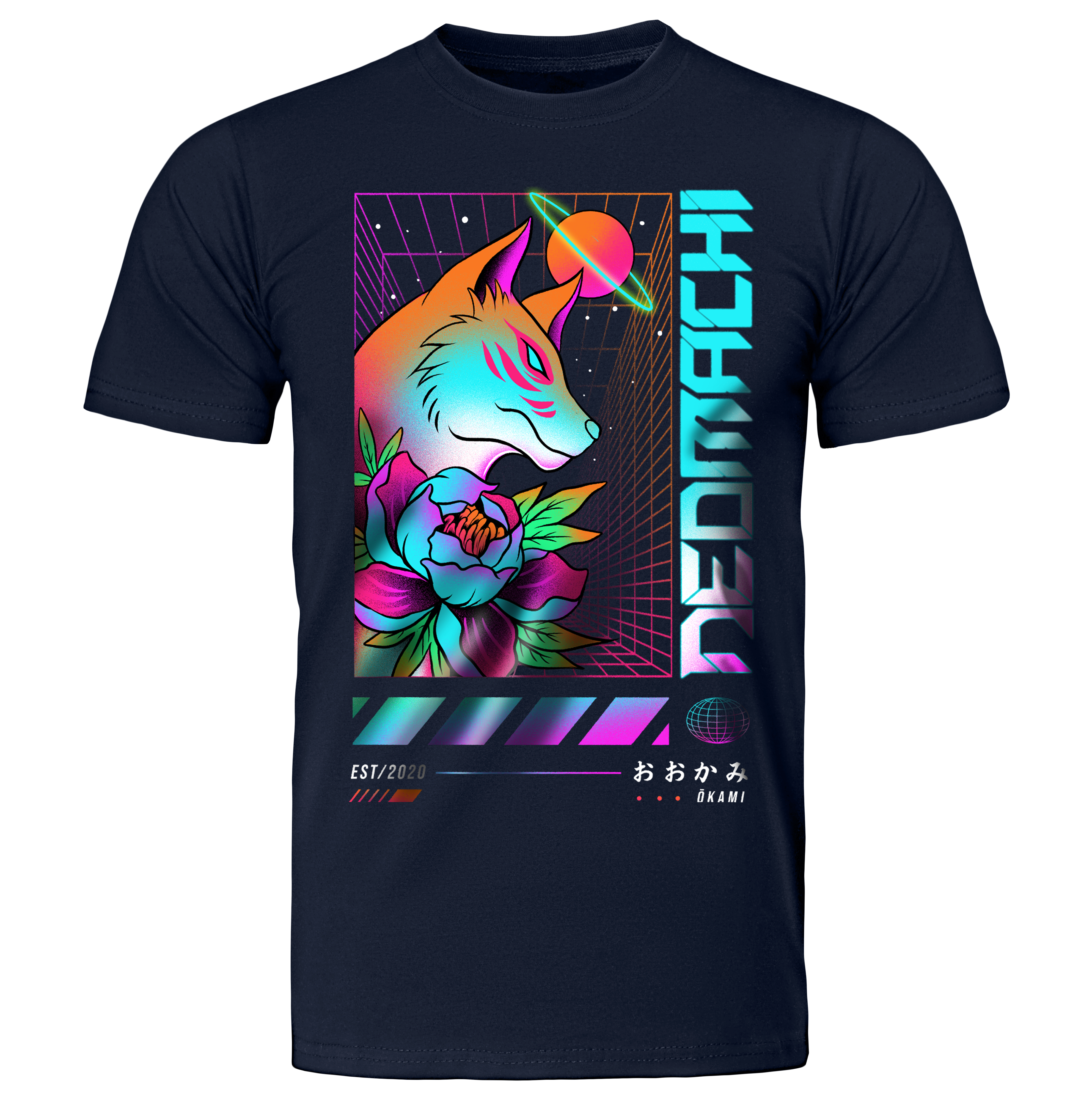 Ōkami: T-shirt - Navy - Front - cyberpunk sweaters - Neomachi