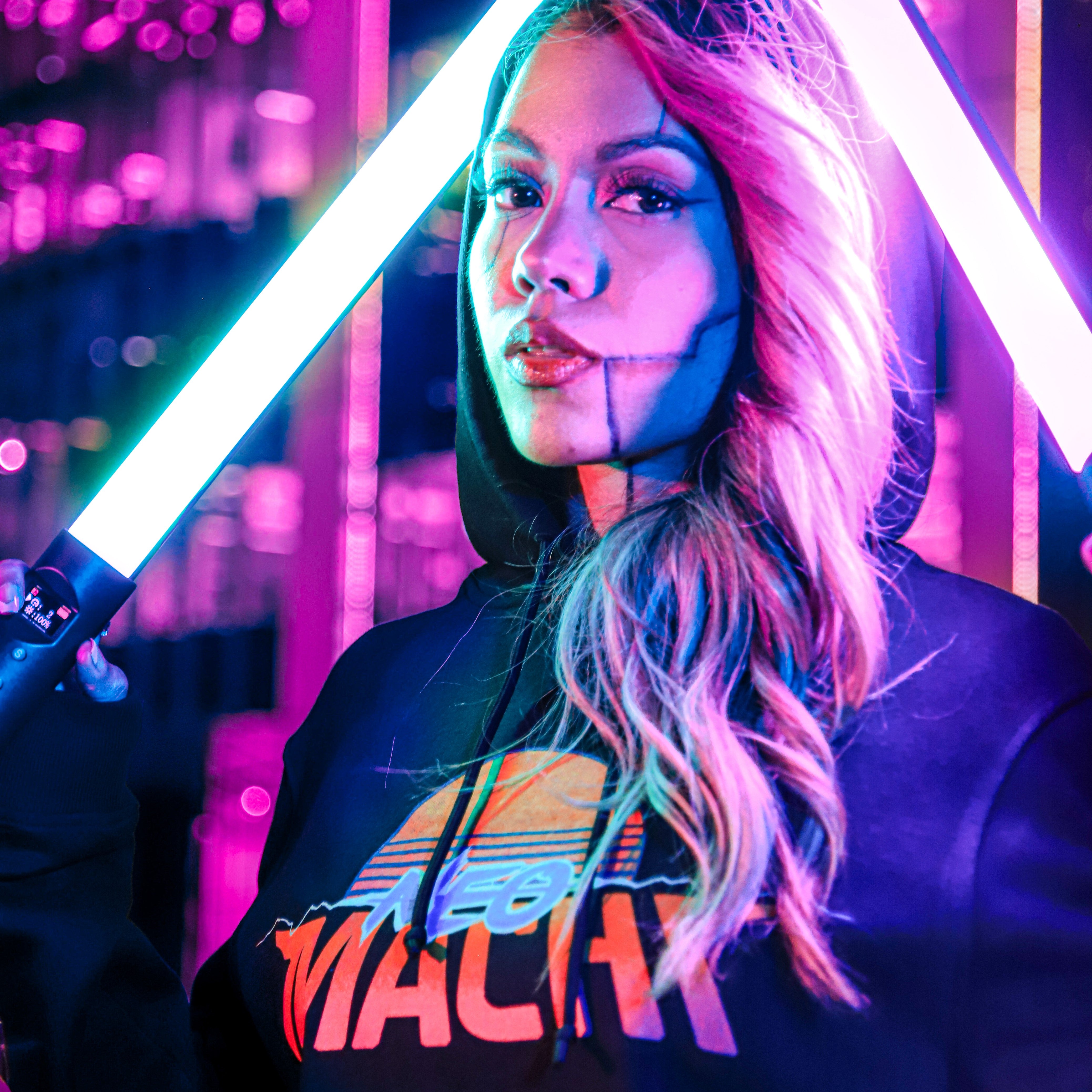 SAMURAITAIGĀ: HOODIE - Black - Model Front - cyberpunk Hoodie - Neomachi