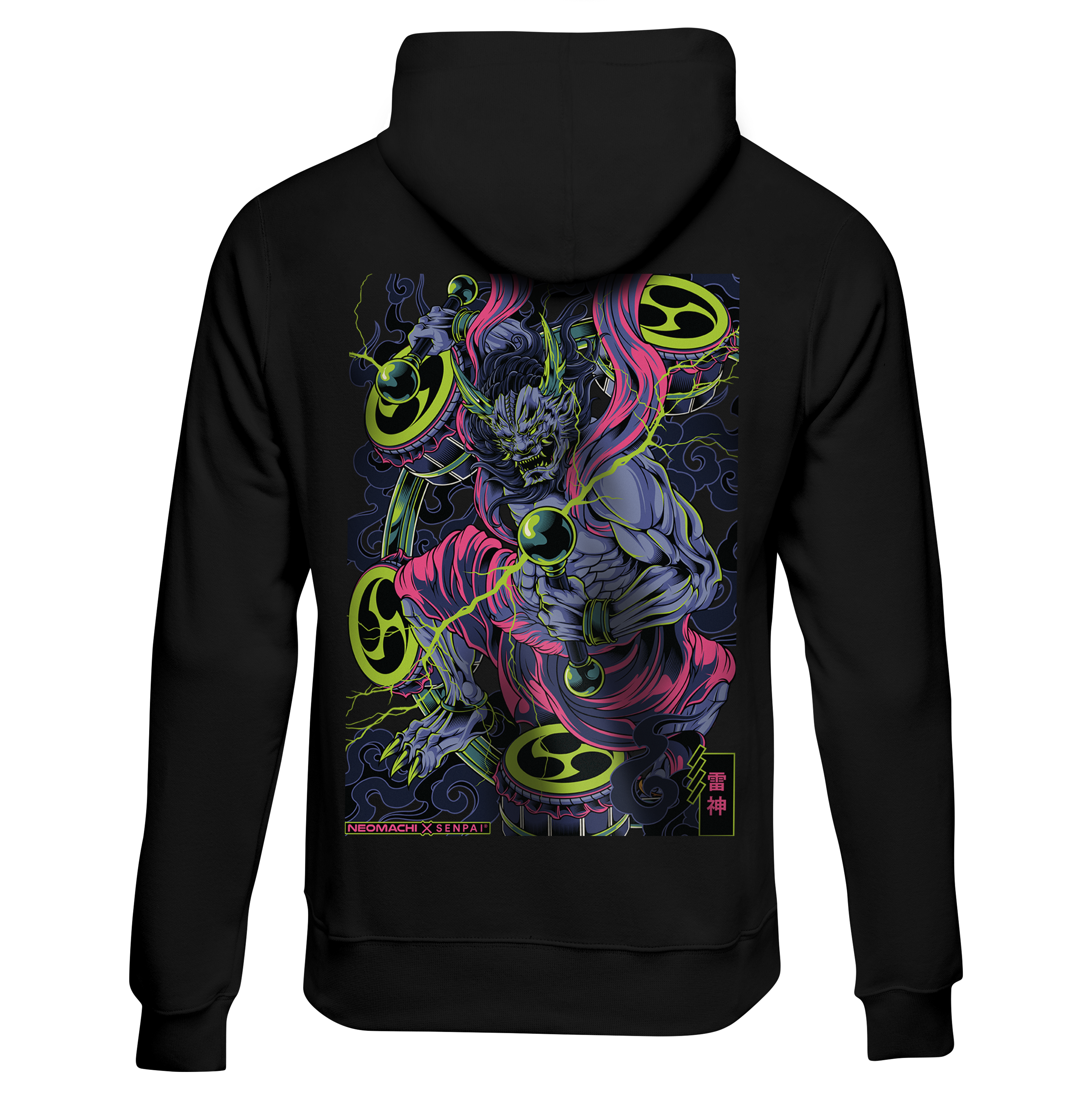Raijin: Hoodie - Black - Back - cyberpunk Hoodie - Neomachi