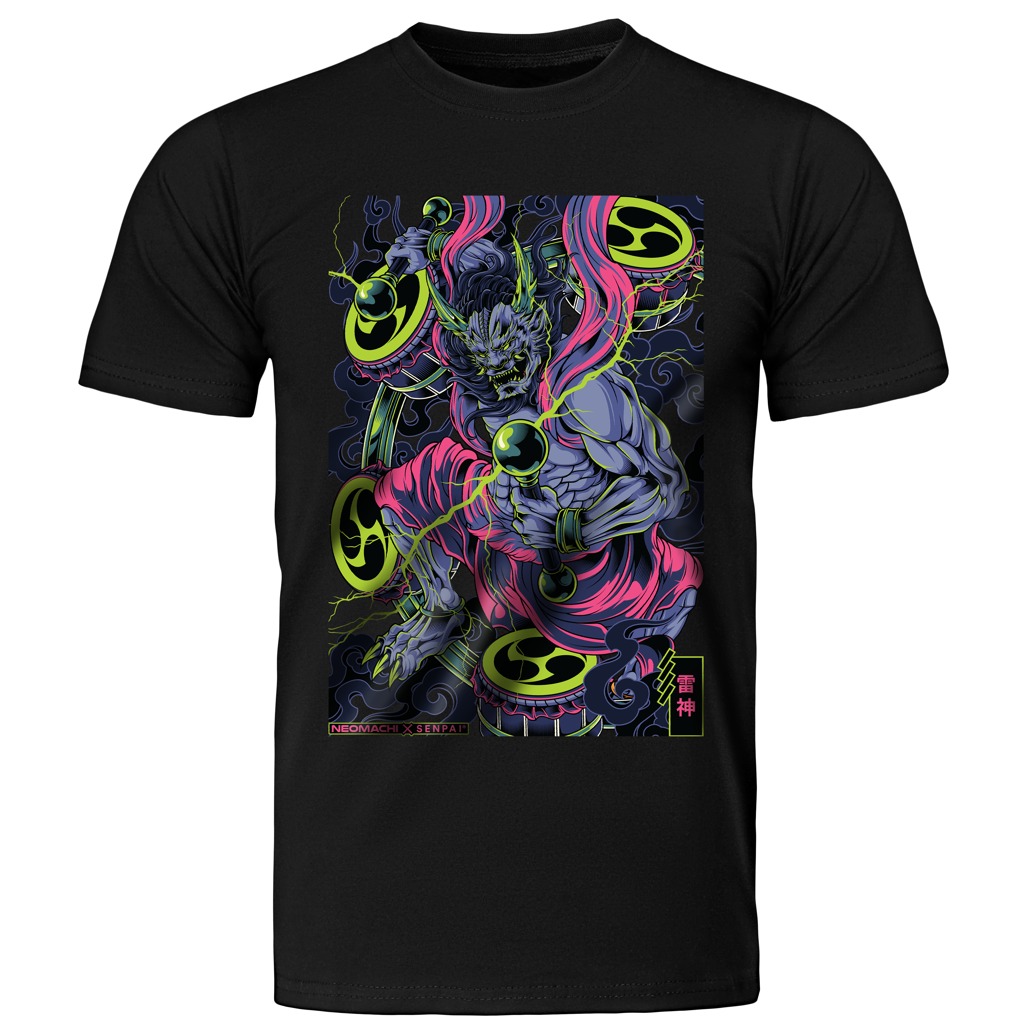 Raijin: T-shirt  - Black - Front - cyberpunk t-shirt - Neomachi