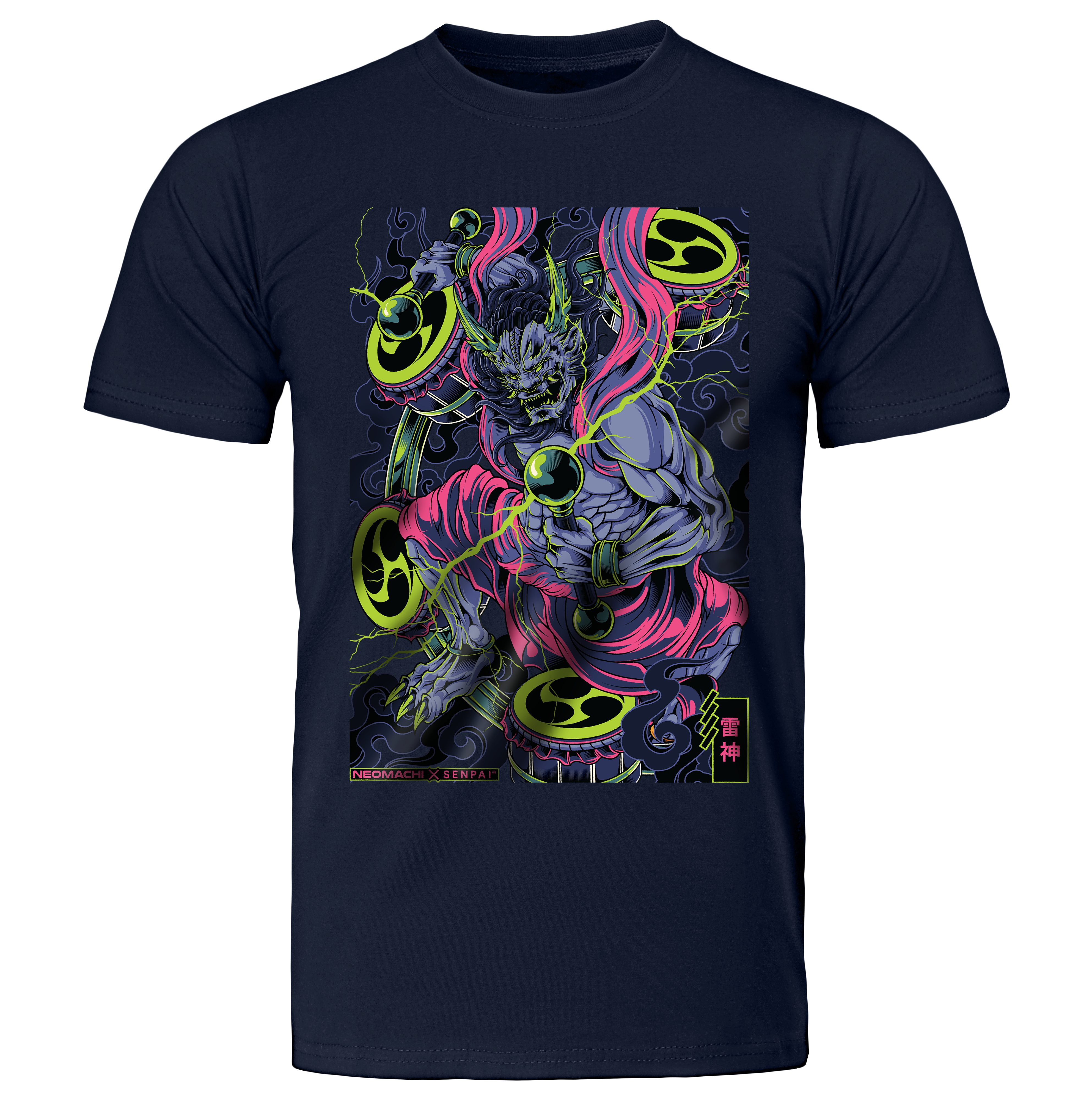 Raijin: T-shirt - Navy - Front - cyberpunk t-shirt - Neomachi