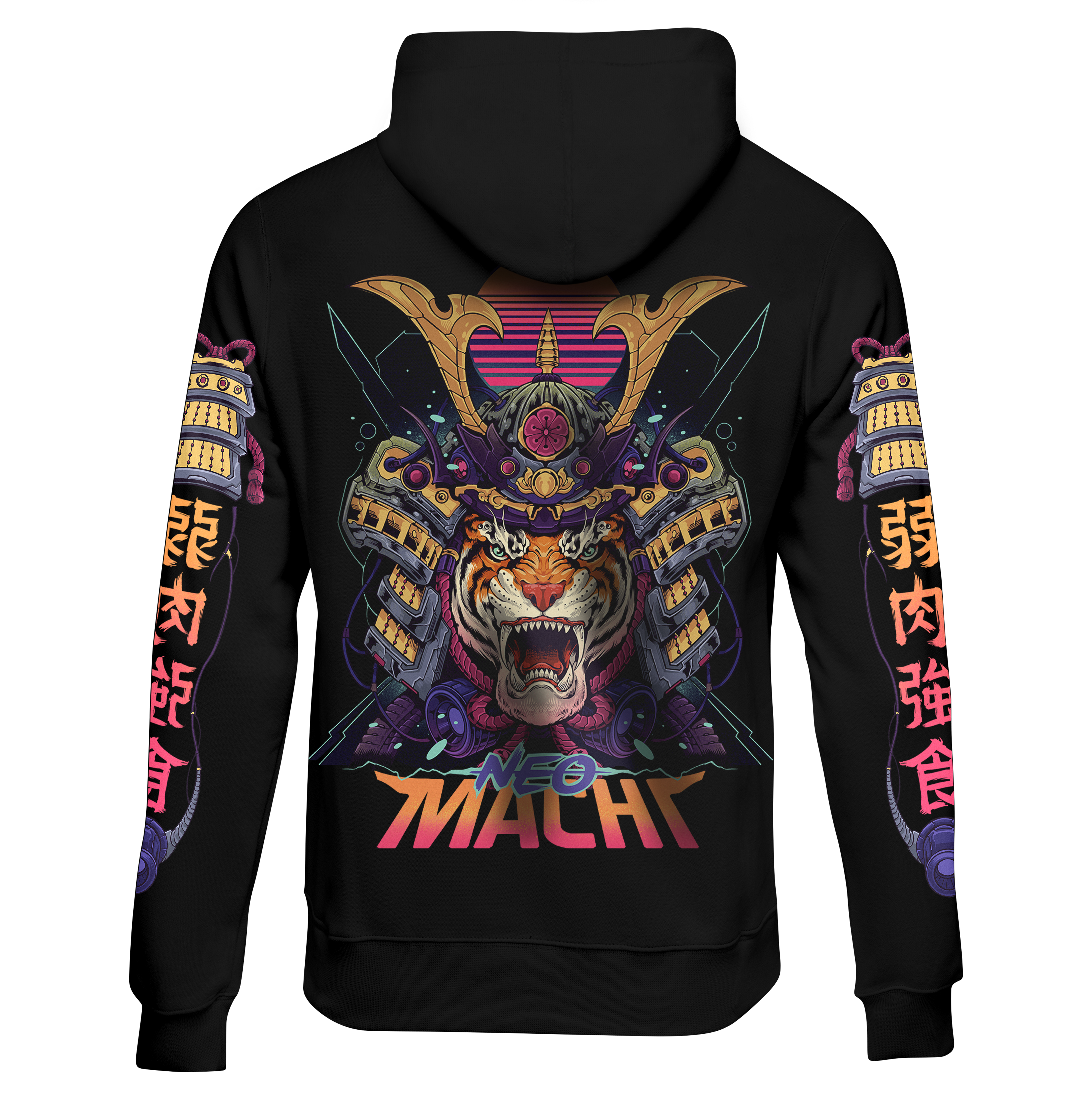 SAMURAITAIGĀ: HOODIE - Black - Back - cyberpunk HOODIE - Neomachi