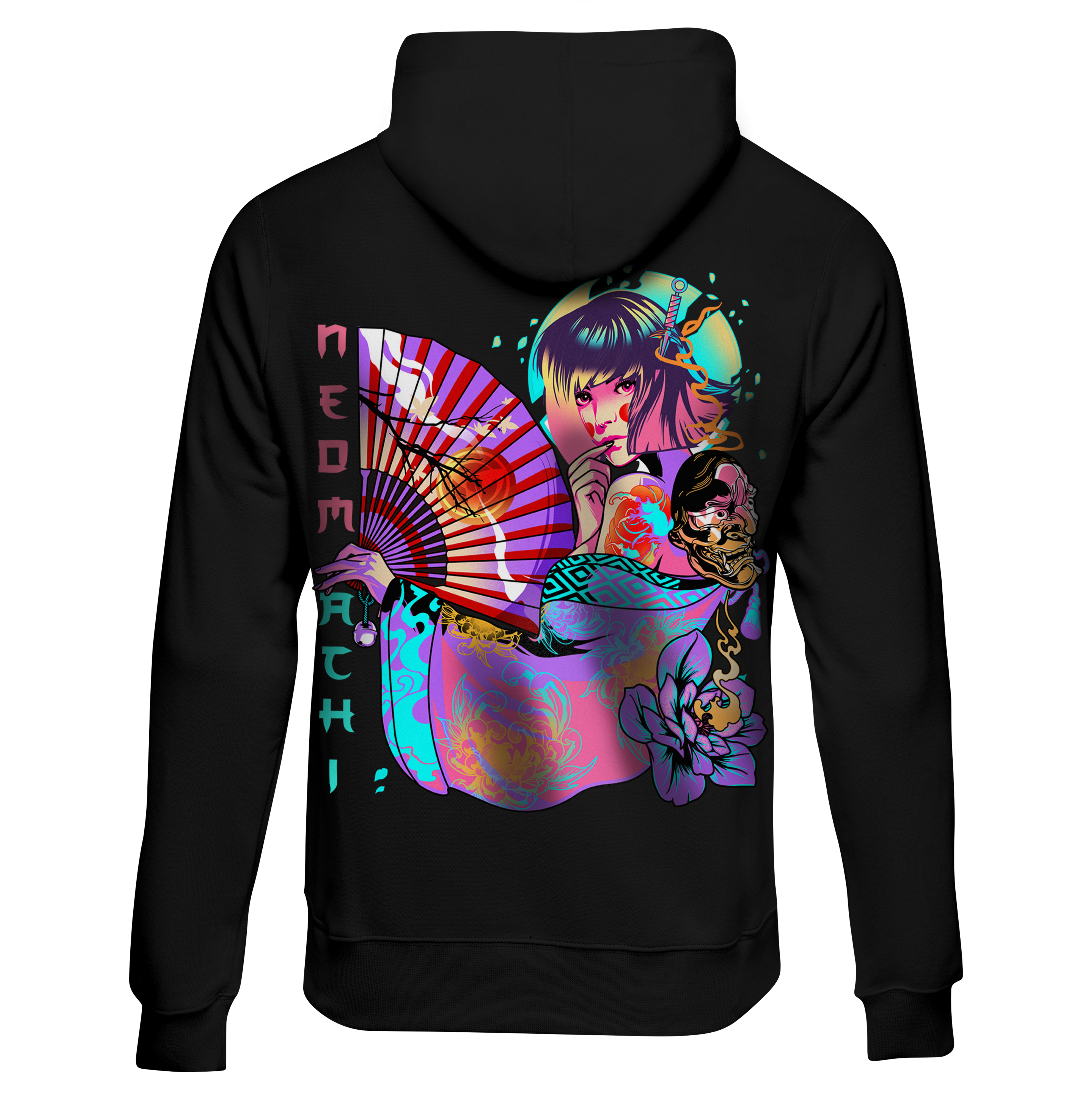 SENSU HOODIE - Black - Back - cyberpunk HOODIE - Neomachi