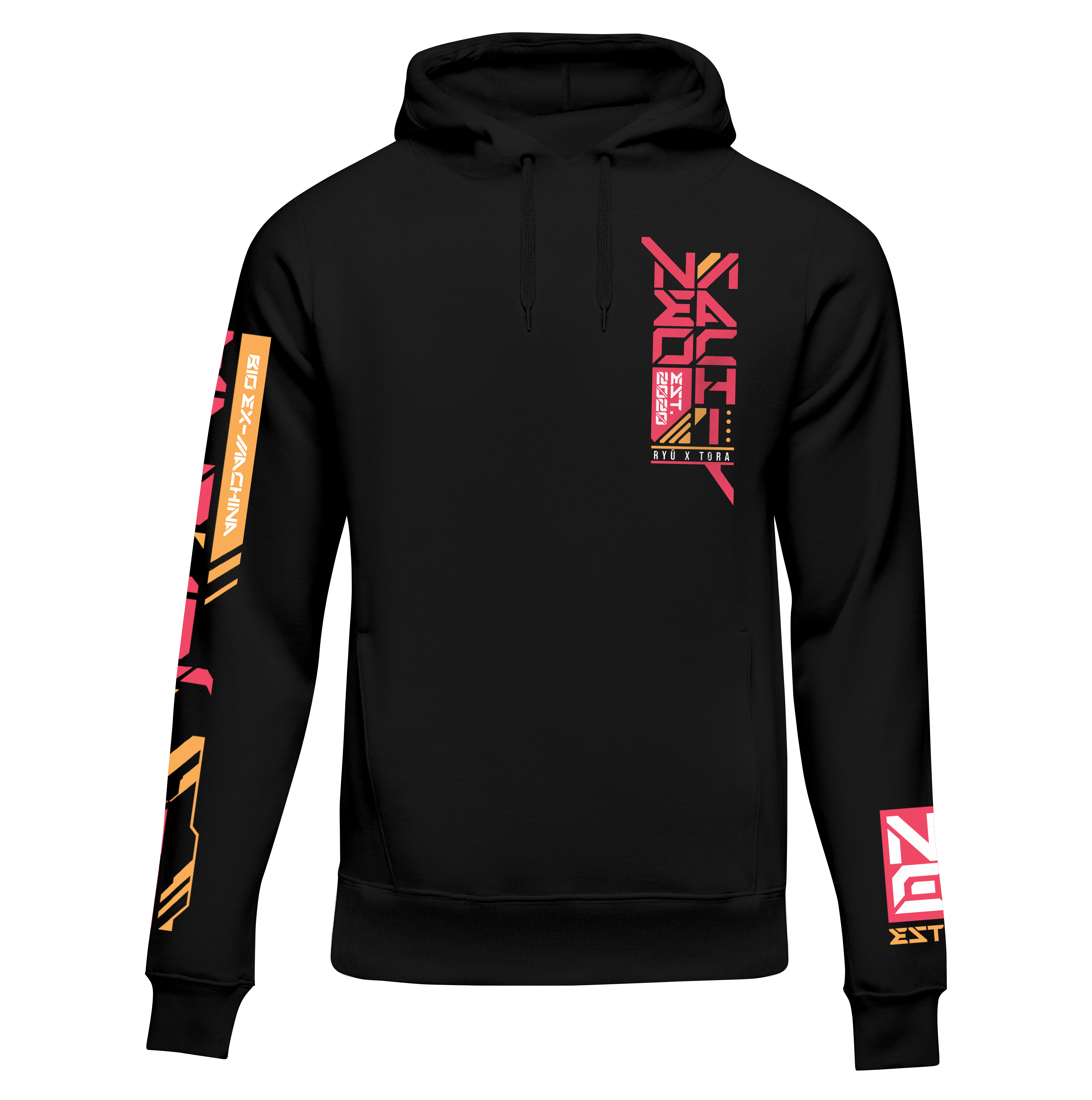 SENTŌ: HOODIE - Black - Front - cyberpunk HOODIE - Neomachi