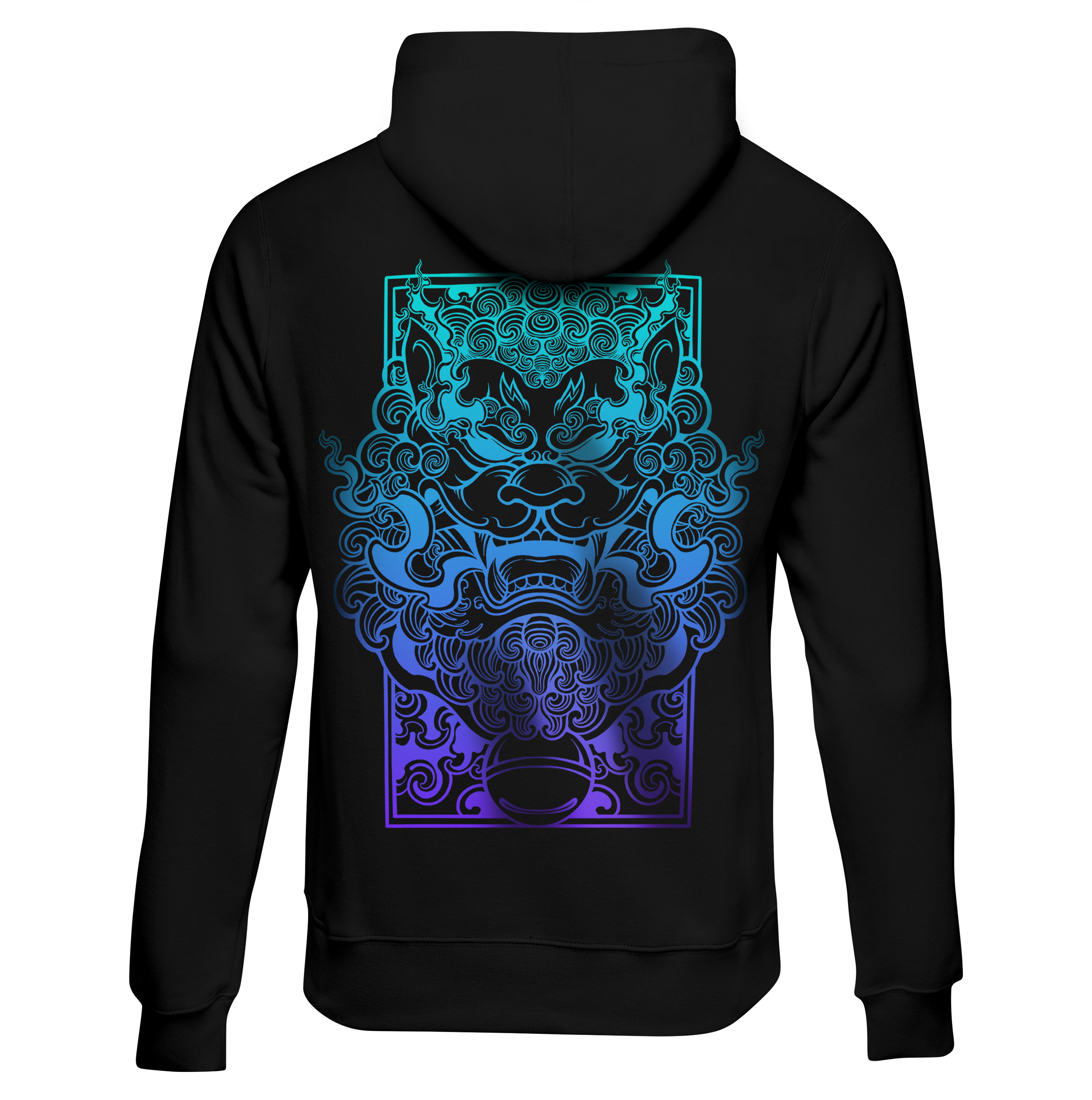 Komainu: Hoodie - Black - Back - cyberpunk HOODIE - Neomachi