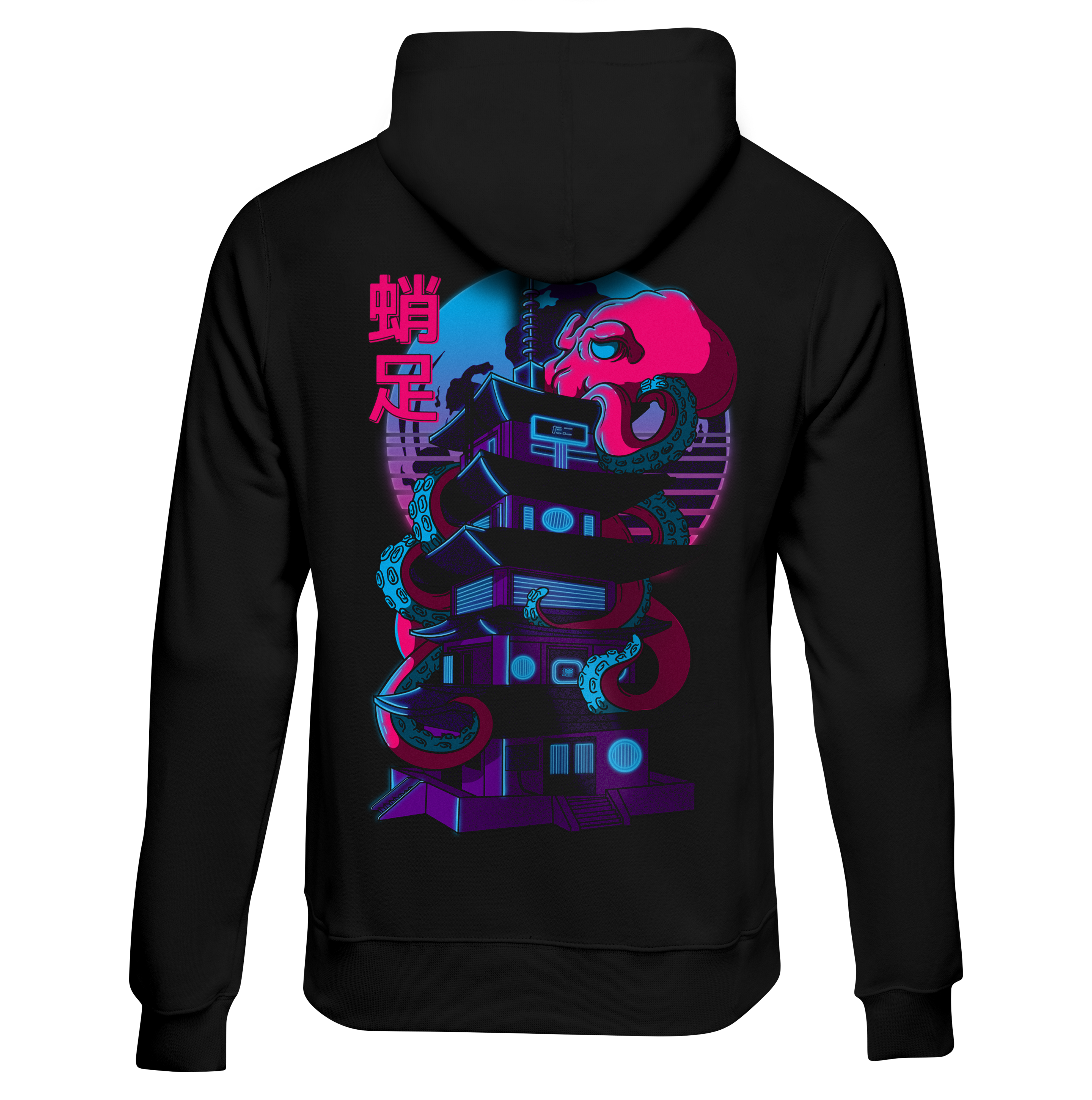 TAKO: HOODIE - Black - Back - cyberpunk HOODIE - Neomachi