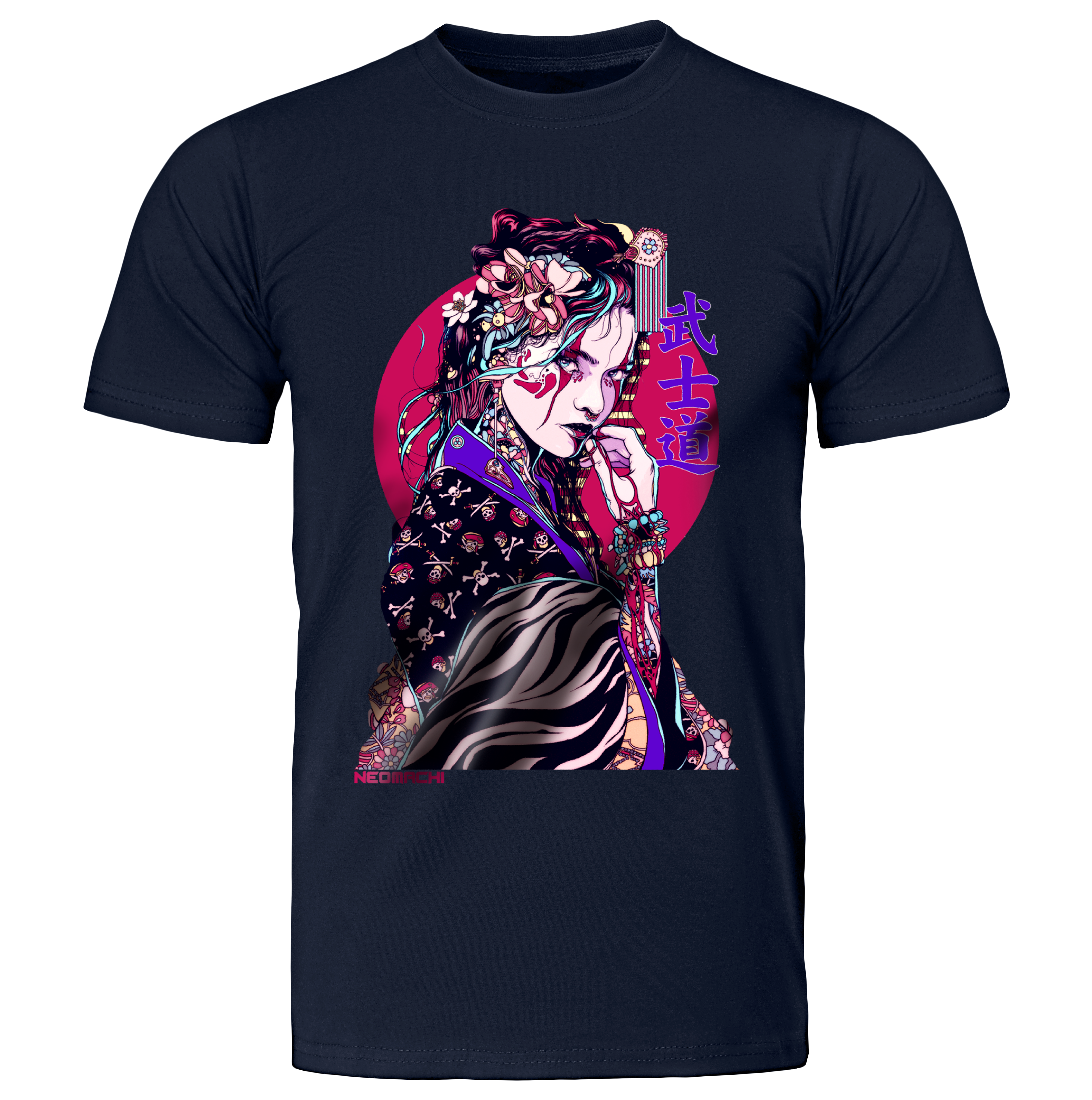 YAKUZAGĀRU: T-SHIRT - Navy - Front - cyberpunk t-shirt - Neomach