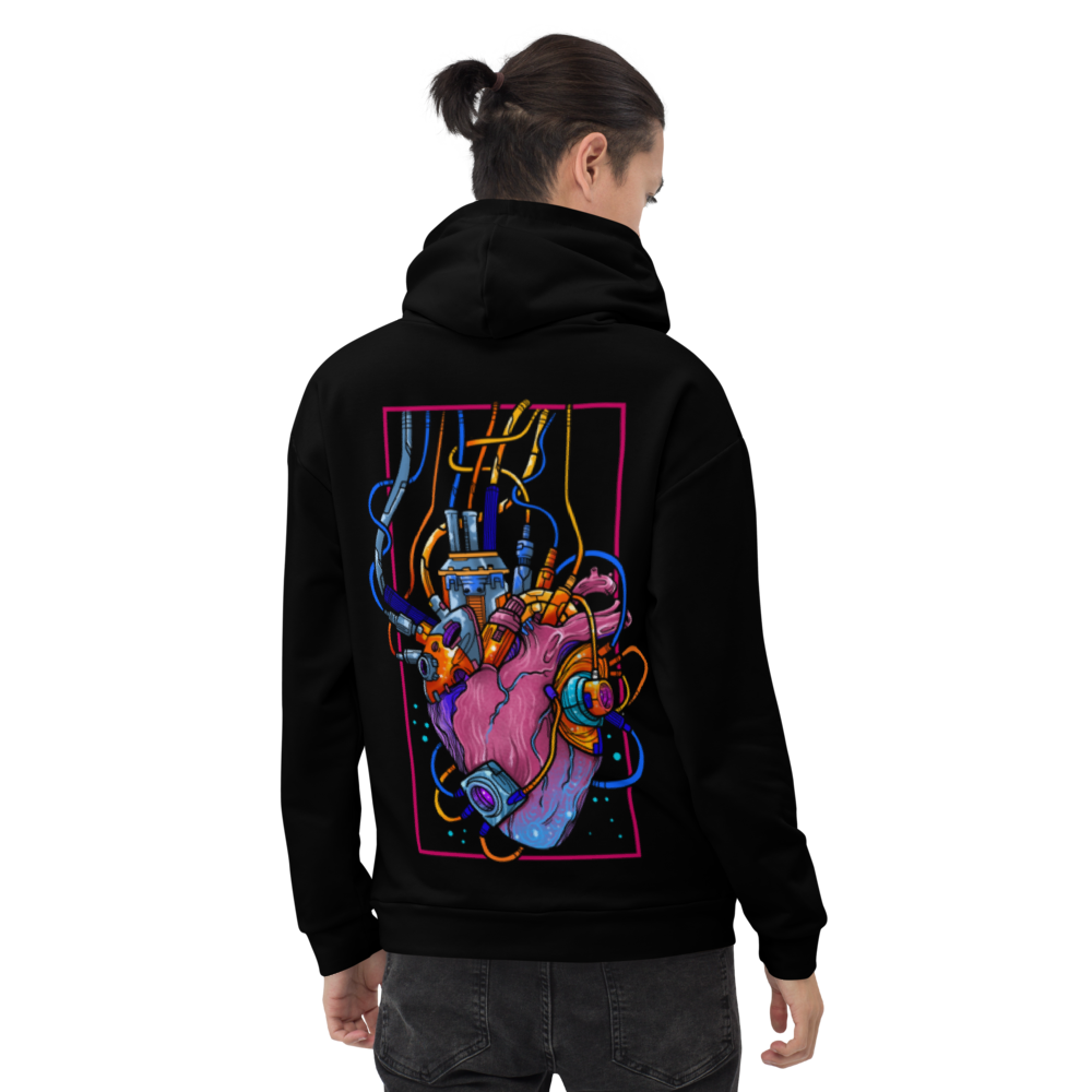 SAIBAHĀTO: HOODIE - Black - Back - cyberpunk HOODIE - Neomachi