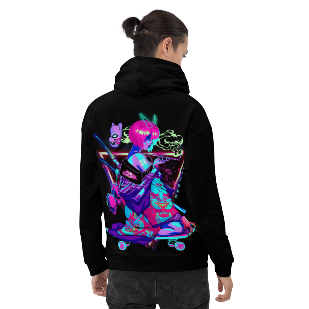 SUKĒTĀGĀRU: HOODIE - Black - Back - cyberpunk HOODIE - Neomachi