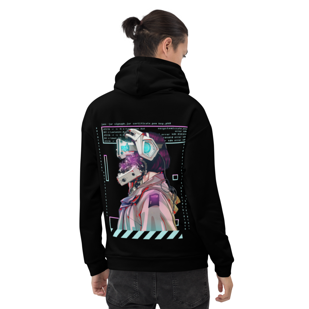 BAIONIKKU: HOODIE- Black - Back - cyberpunk HOODIE - Neomachi