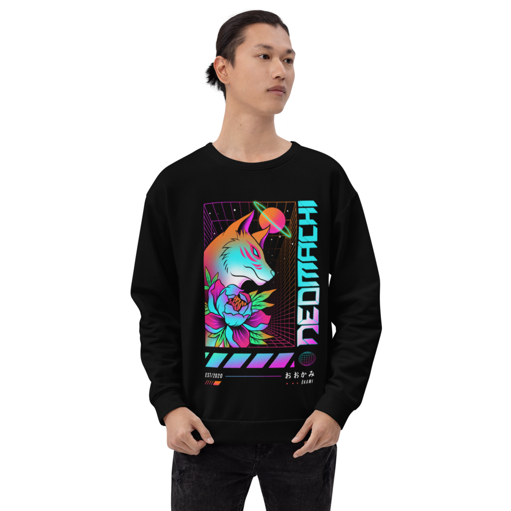 Ōkami: Sweater  - Black - Model Front - cyberpunk sweaters - Neomachi
