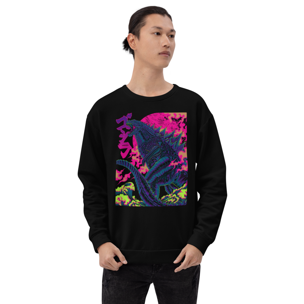 Gojira sweater - Black - Japanese Model Front - cyberpunk sweaters - Neomachi