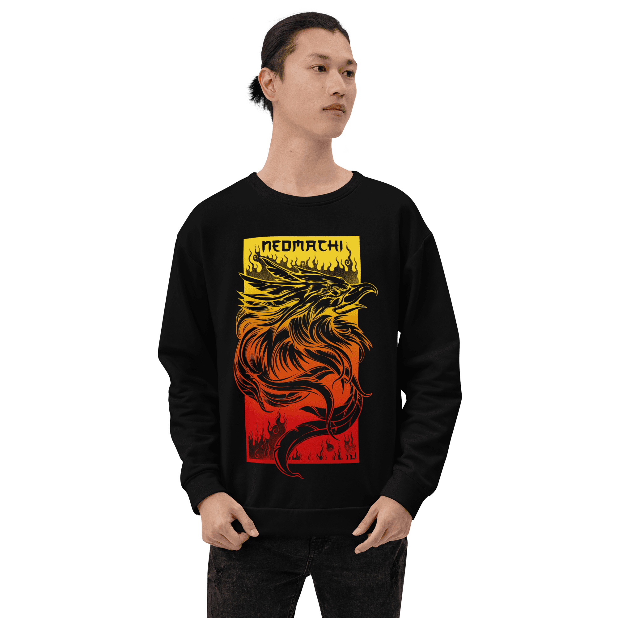 Hinotori Sweater - Black - Japanese Model Front - cyberpunk sweaters - Neomachi