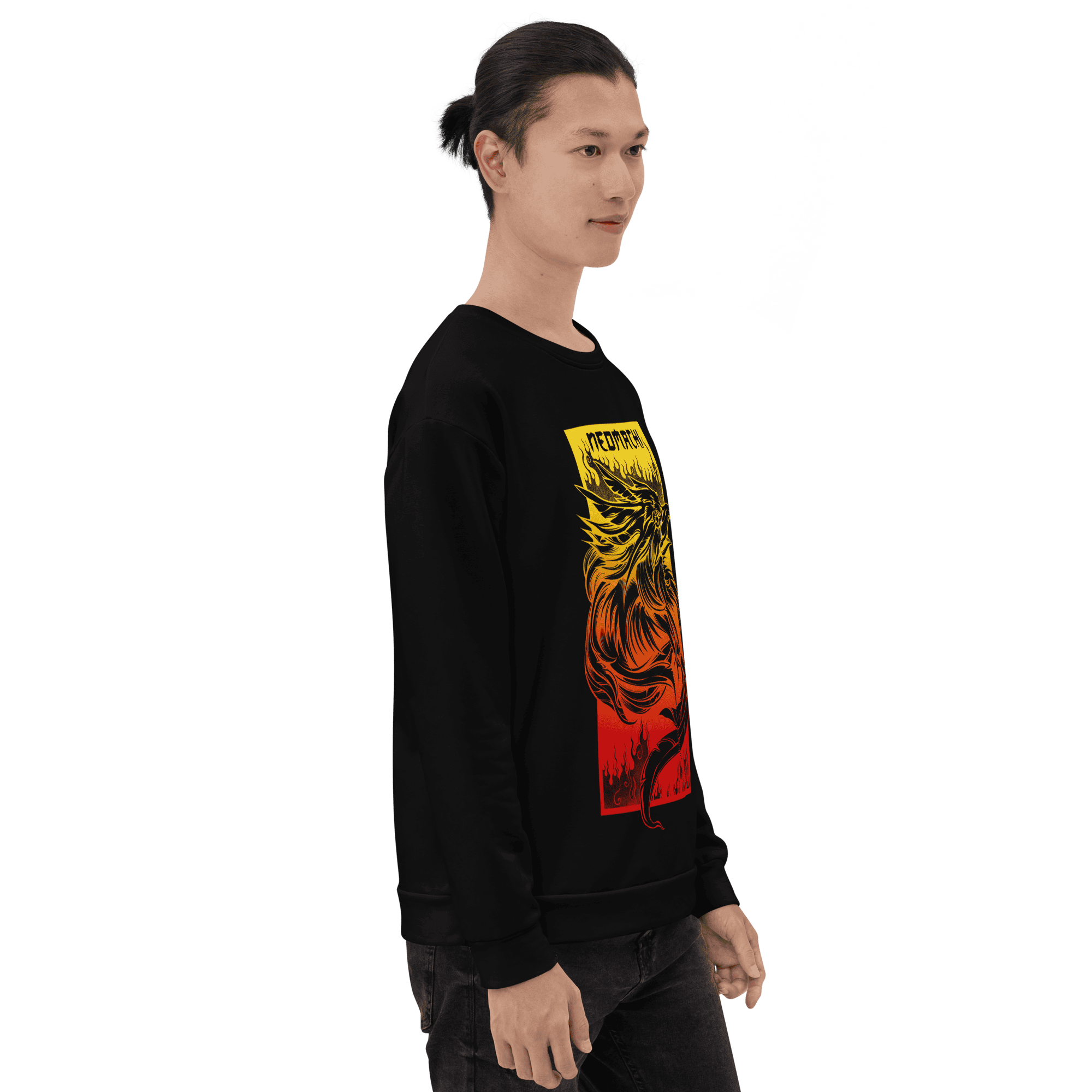 Hinotori Sweater - Black - Japanese Model Front Side 2 - cyberpunk sweaters - Neomachi