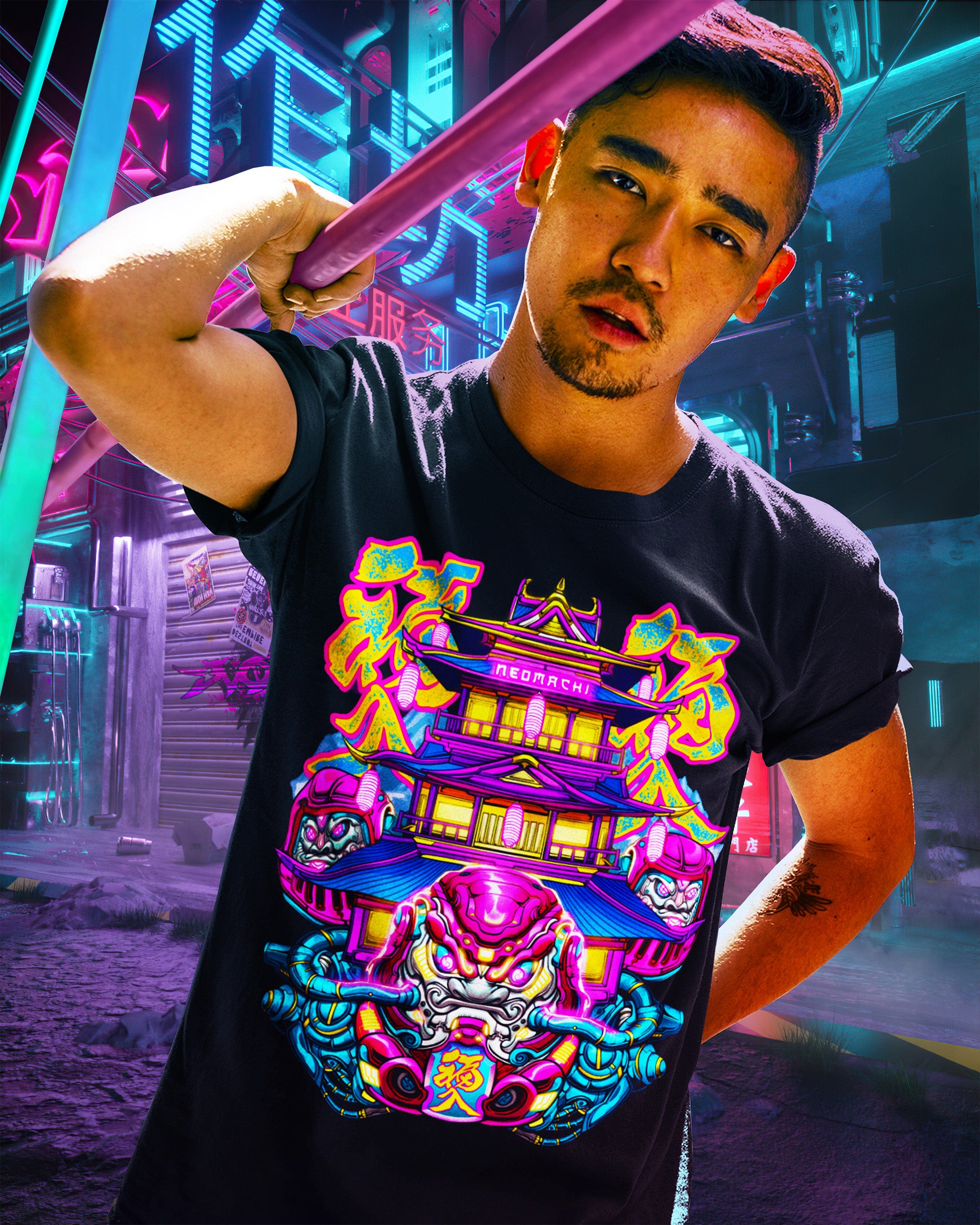 DARUMA: T-SHIRT-T-SHIRT-NEOMACHI-CYBERPUNK