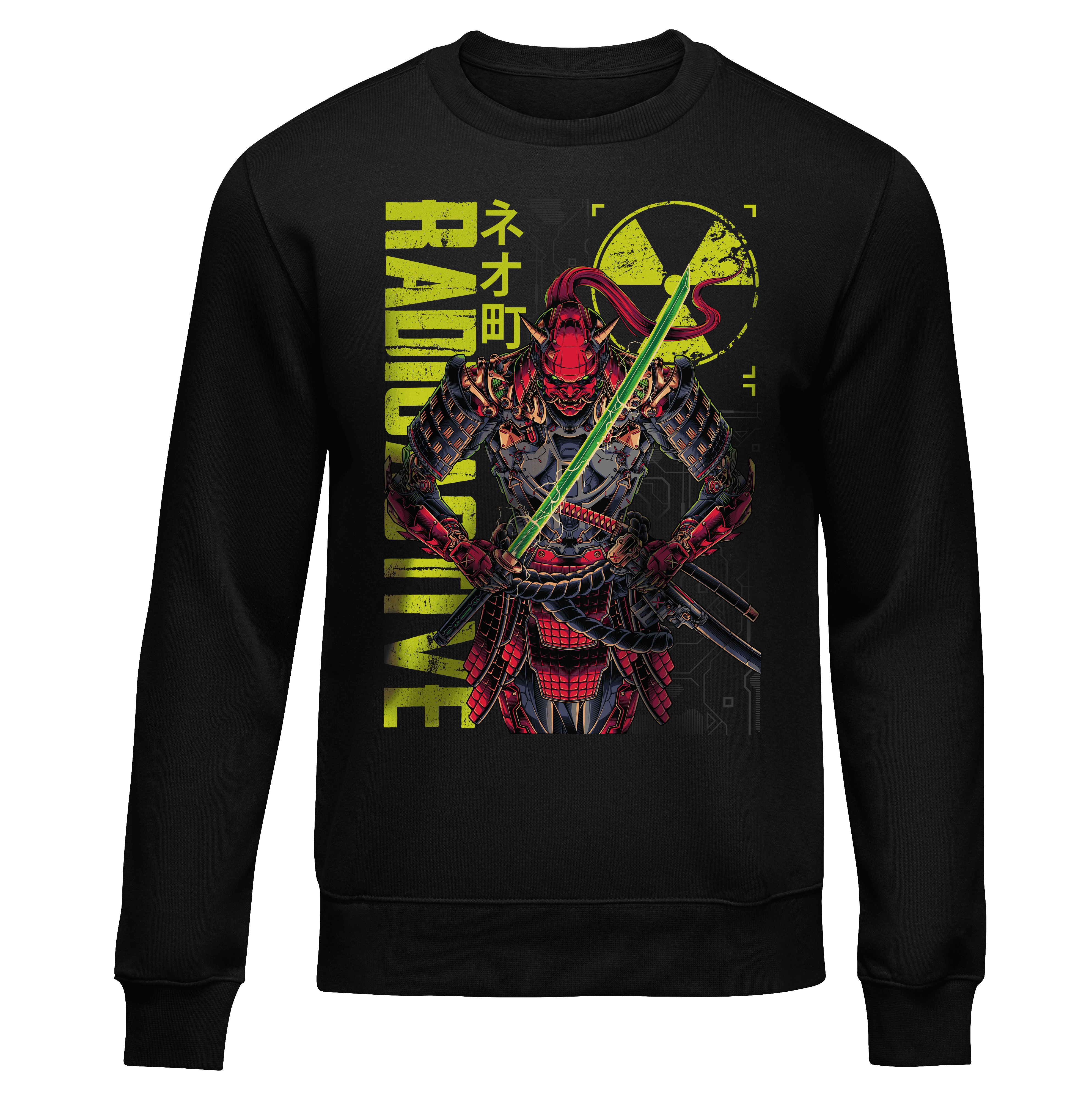 RADIOACTIVE SAMURAI: SWEATER - Black - Front - cyberpunk t-shirt - Neomachi