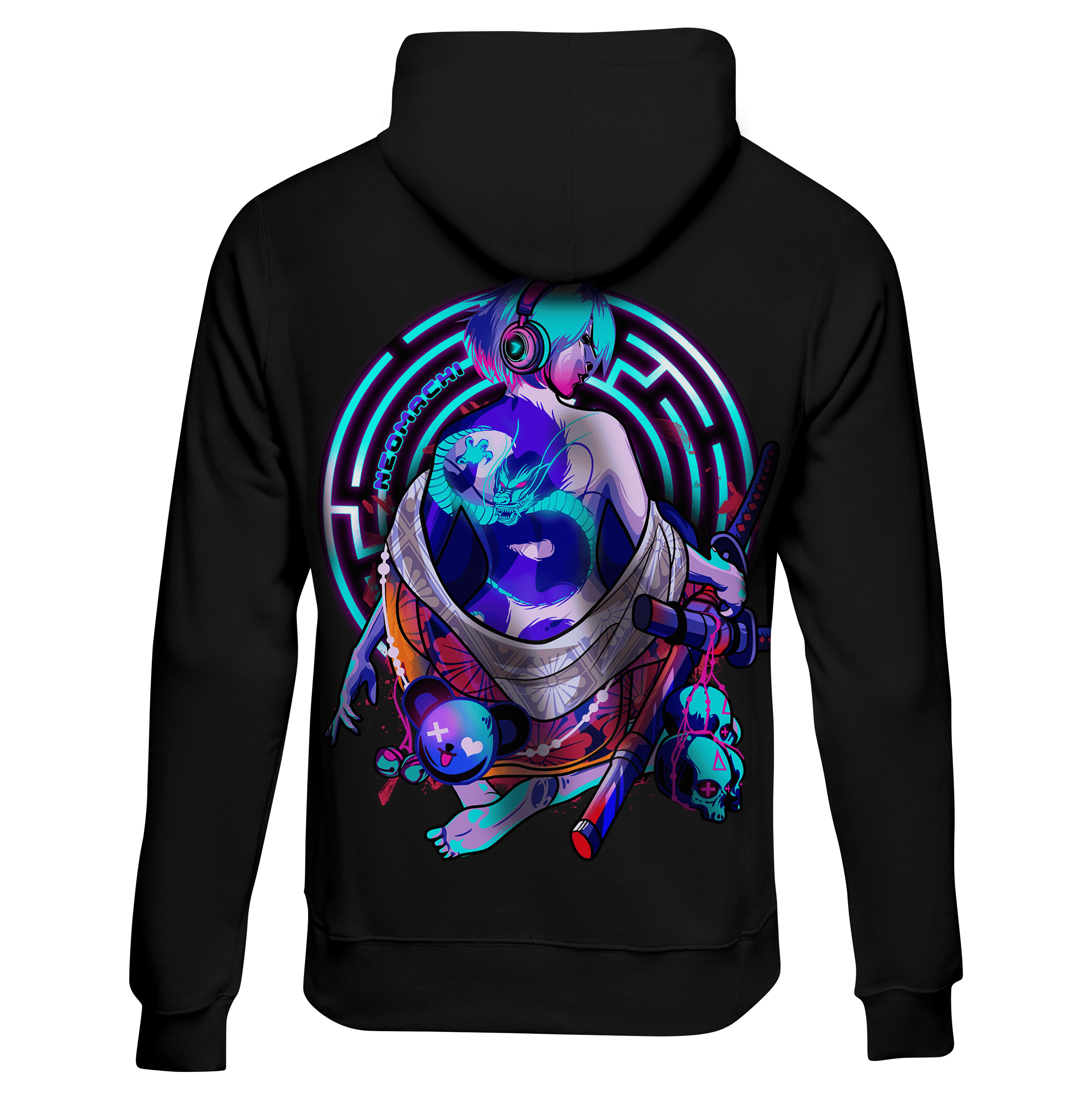 Ryutatu - Black - Back - cyberpunk Hoodie - Neomachi