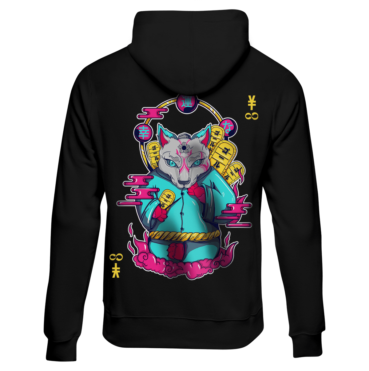 MANEKI-NEKO lucky cat cyberpunk hoodie by NEOMACHI