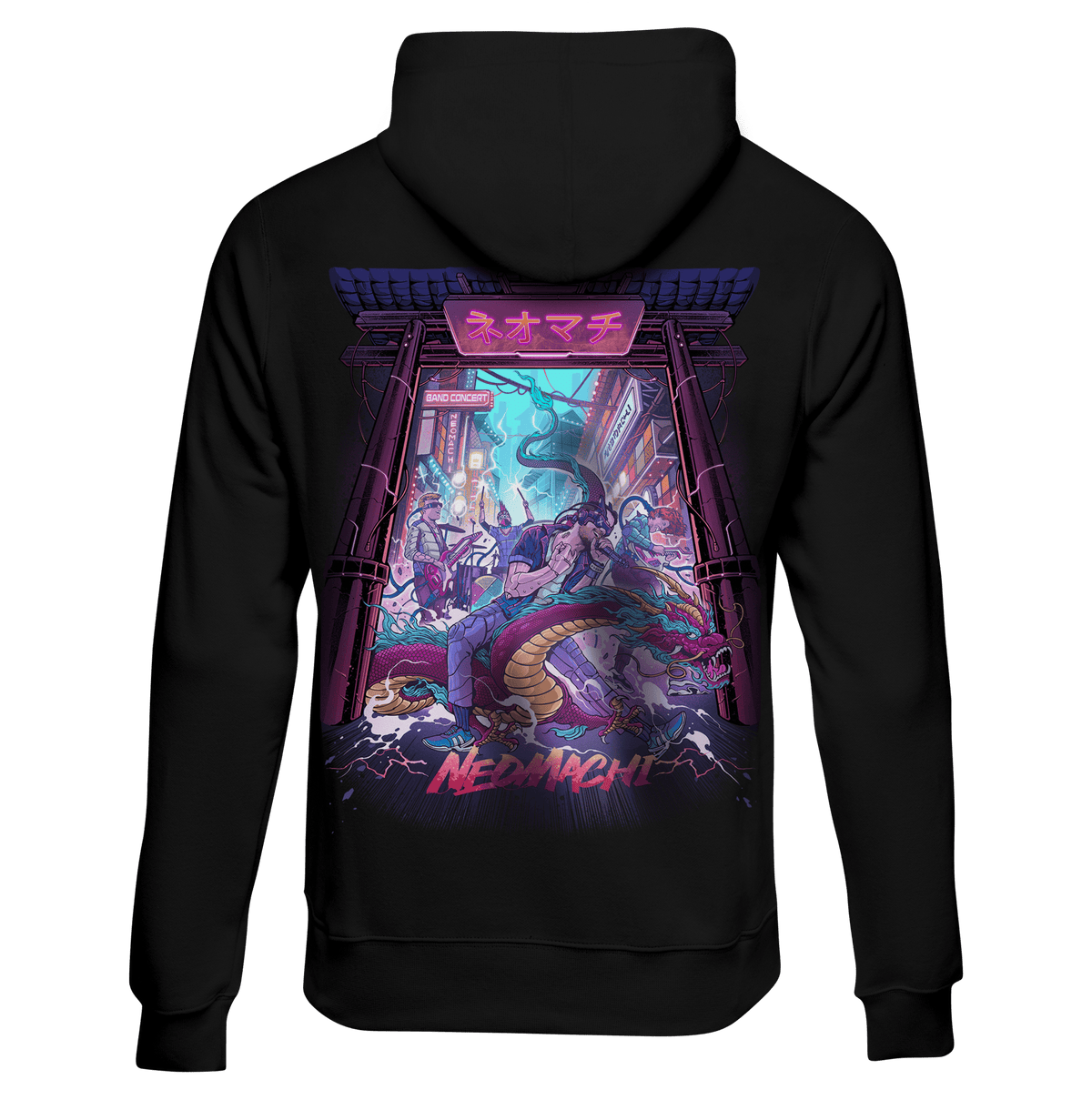 ONGAKU neon alley band cyberpunk hoodie by NEOMACHI